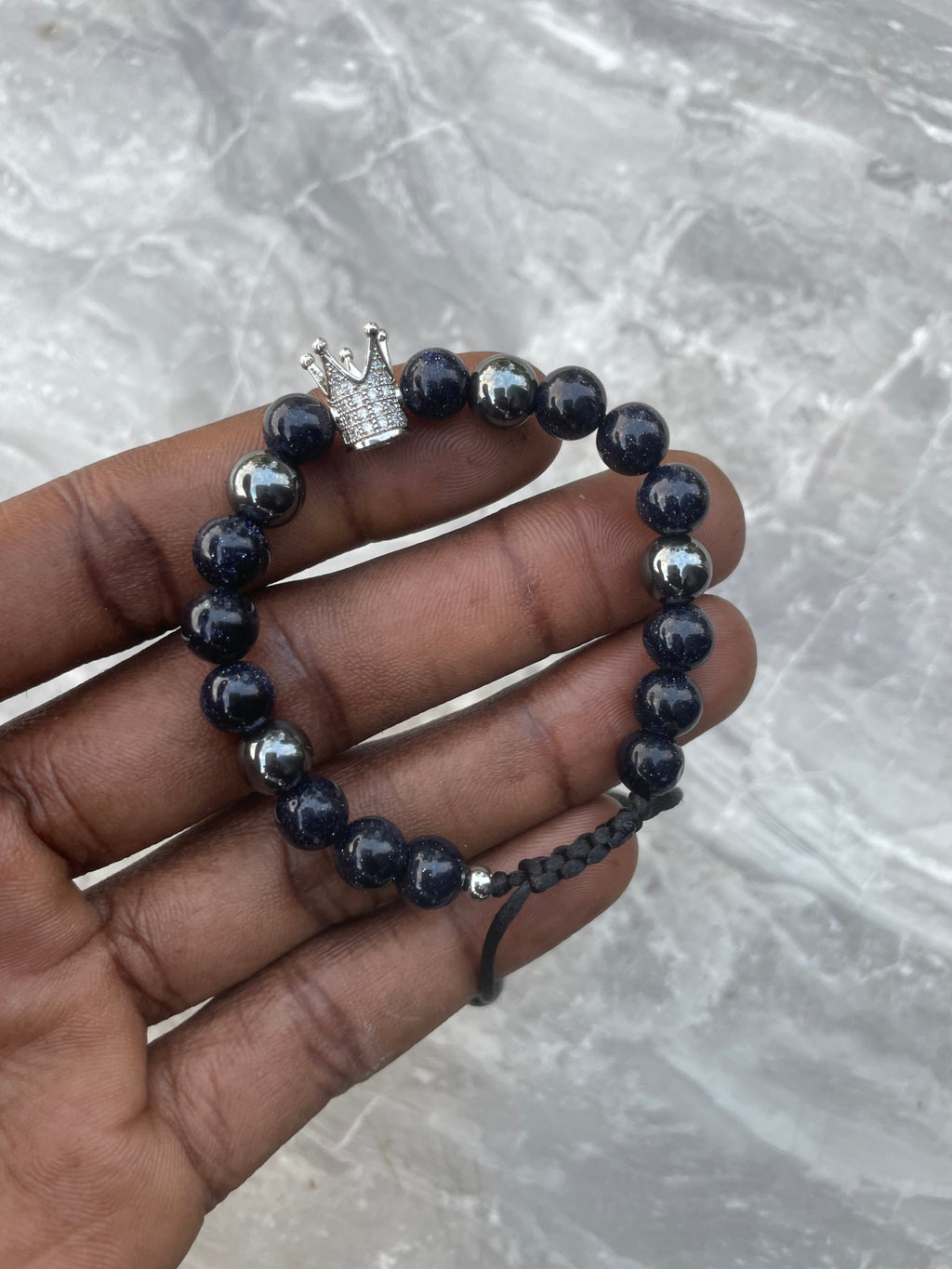 Blue Sandstone with Hematite Crown Beaded Bracelet