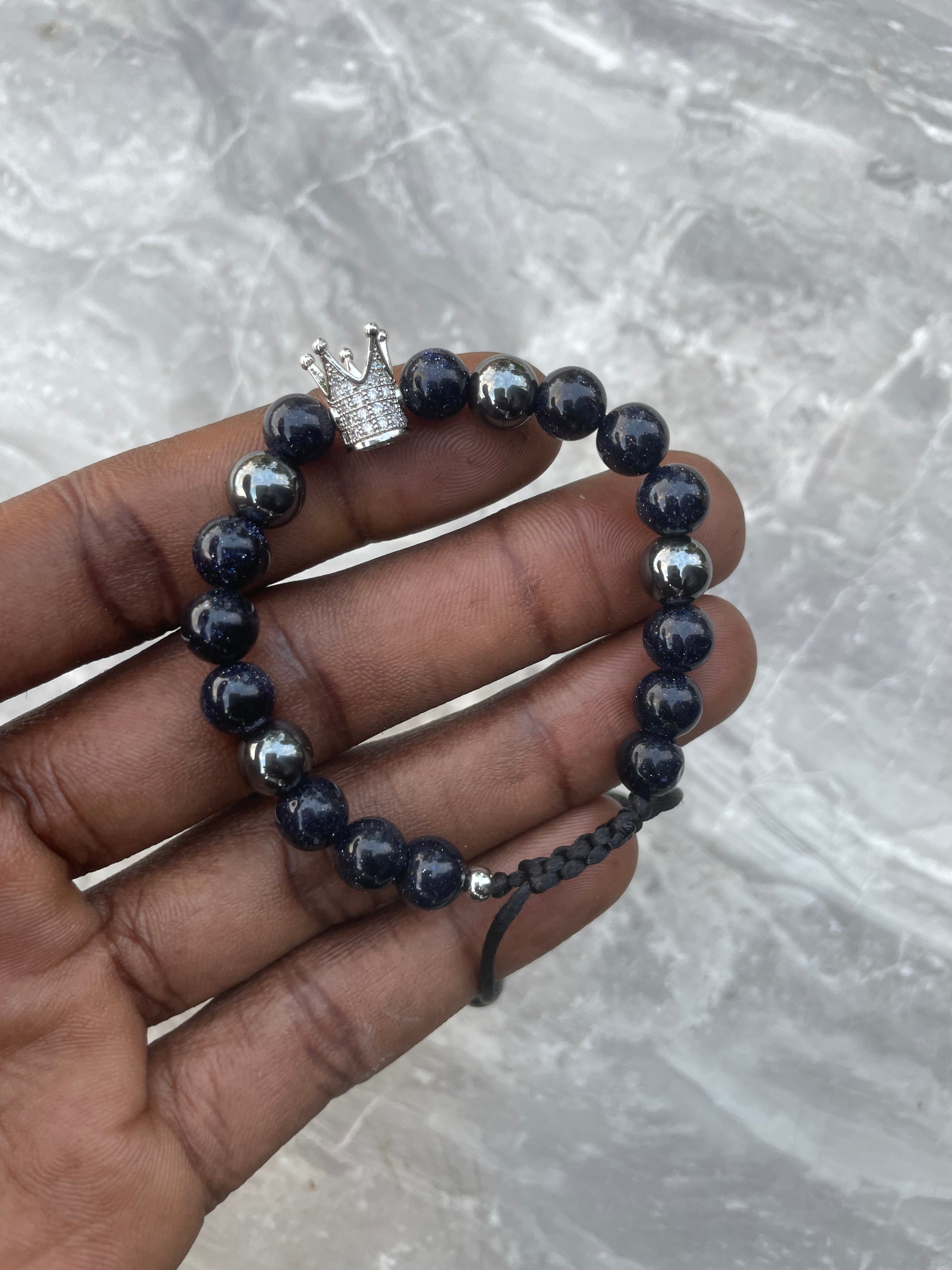 Blue Sandstone with Hematite Crown Beaded Bracelet