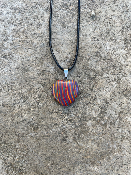 Rainbow Calsilica Heart-shaped Necklace