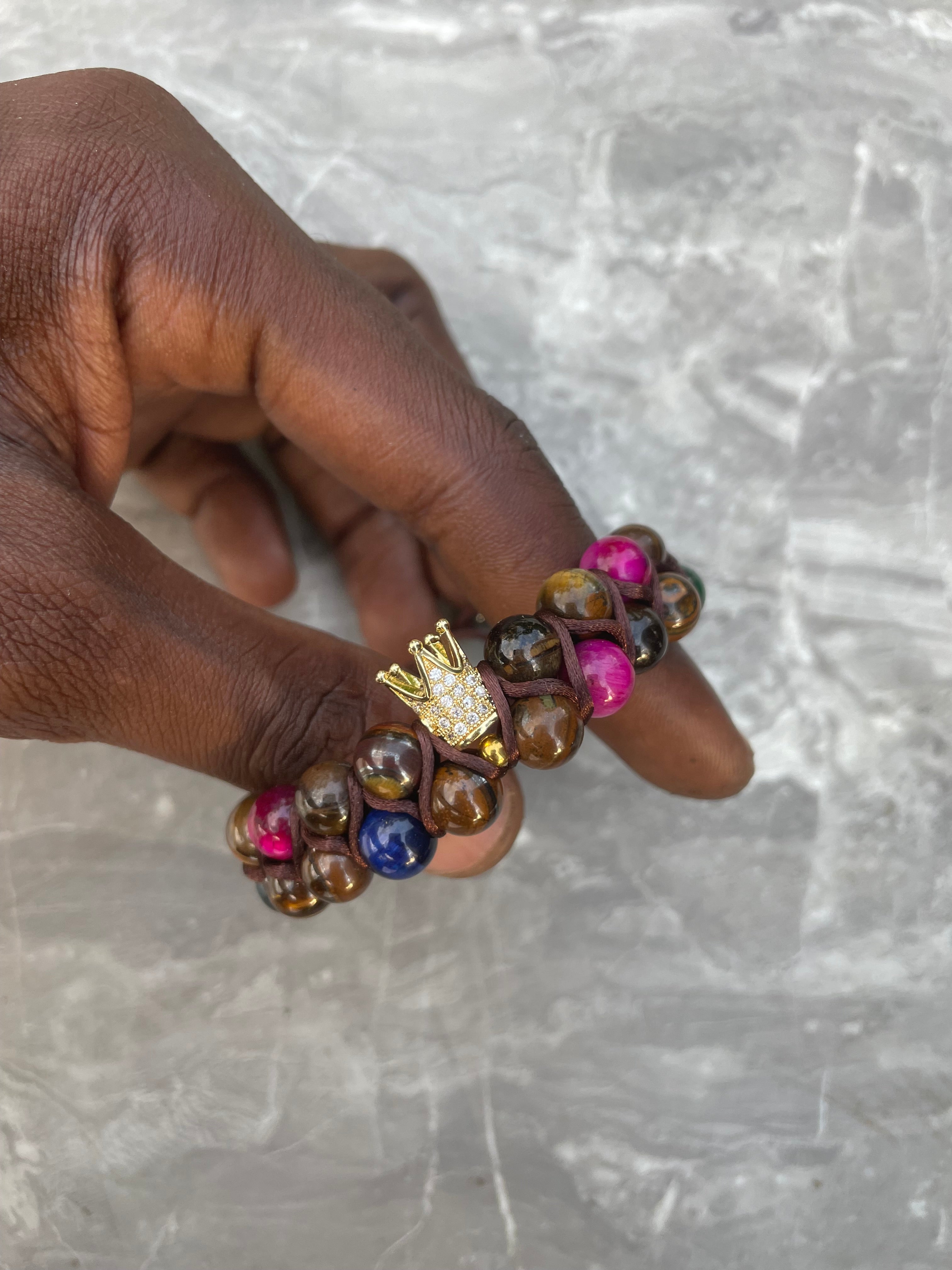 Tiger Eye Crown Double Row Bracelet