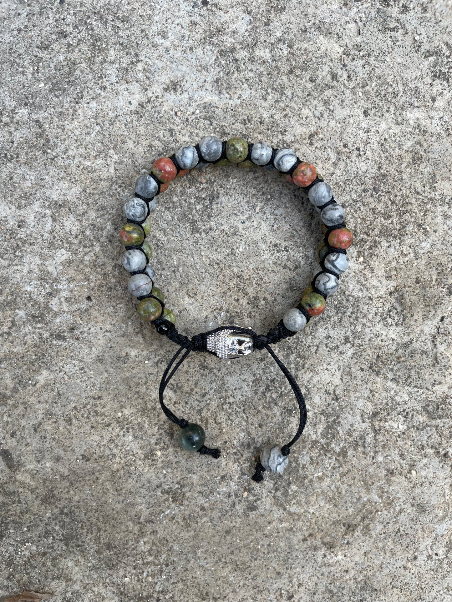 Map & Unakite Double-Row Stone Bracelet