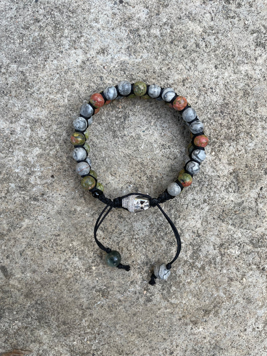 Map & Unakite Double-Row Stone Bracelet