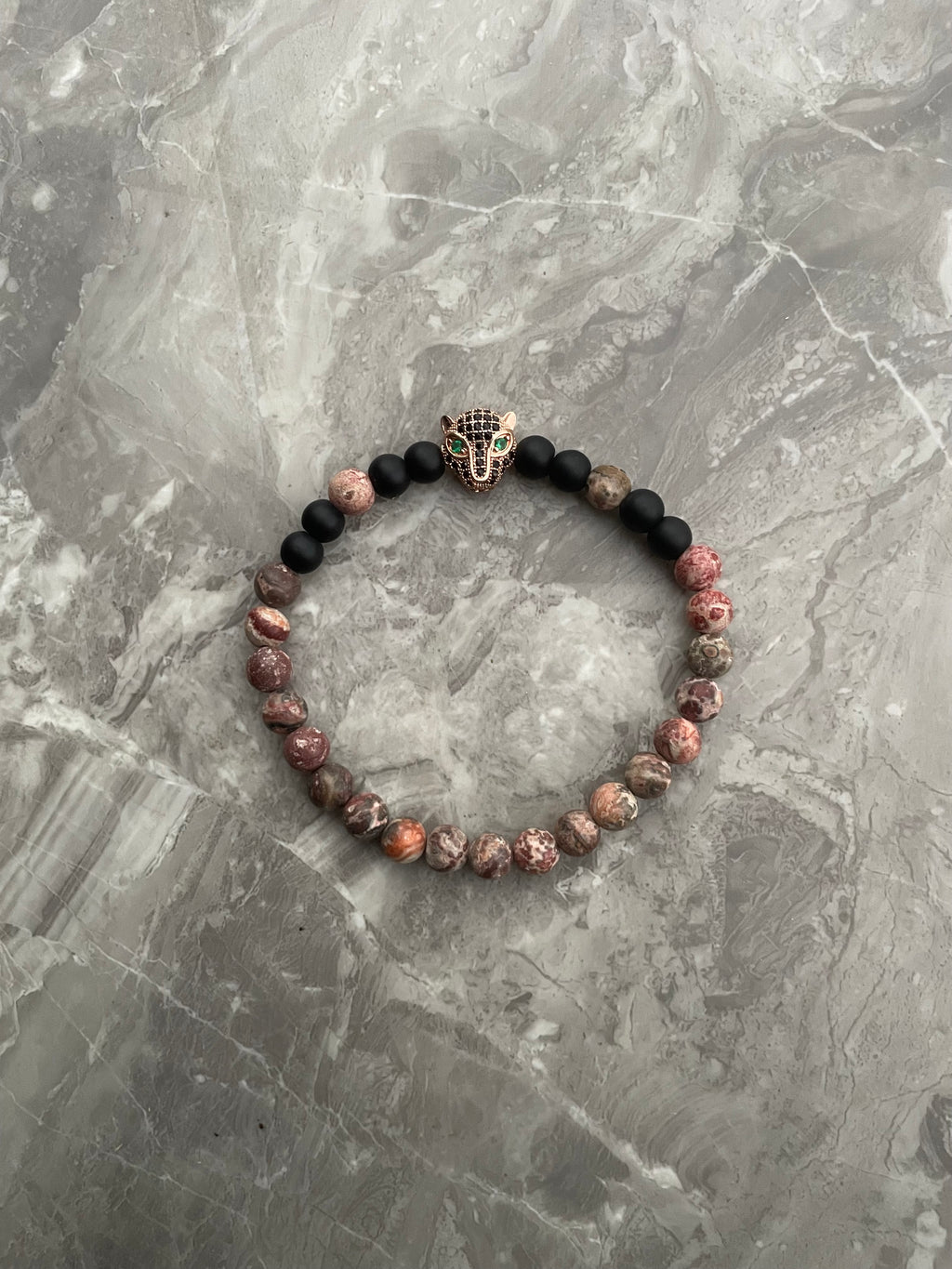 Leopard Jasper & Black Onyx Beaded Bracelet