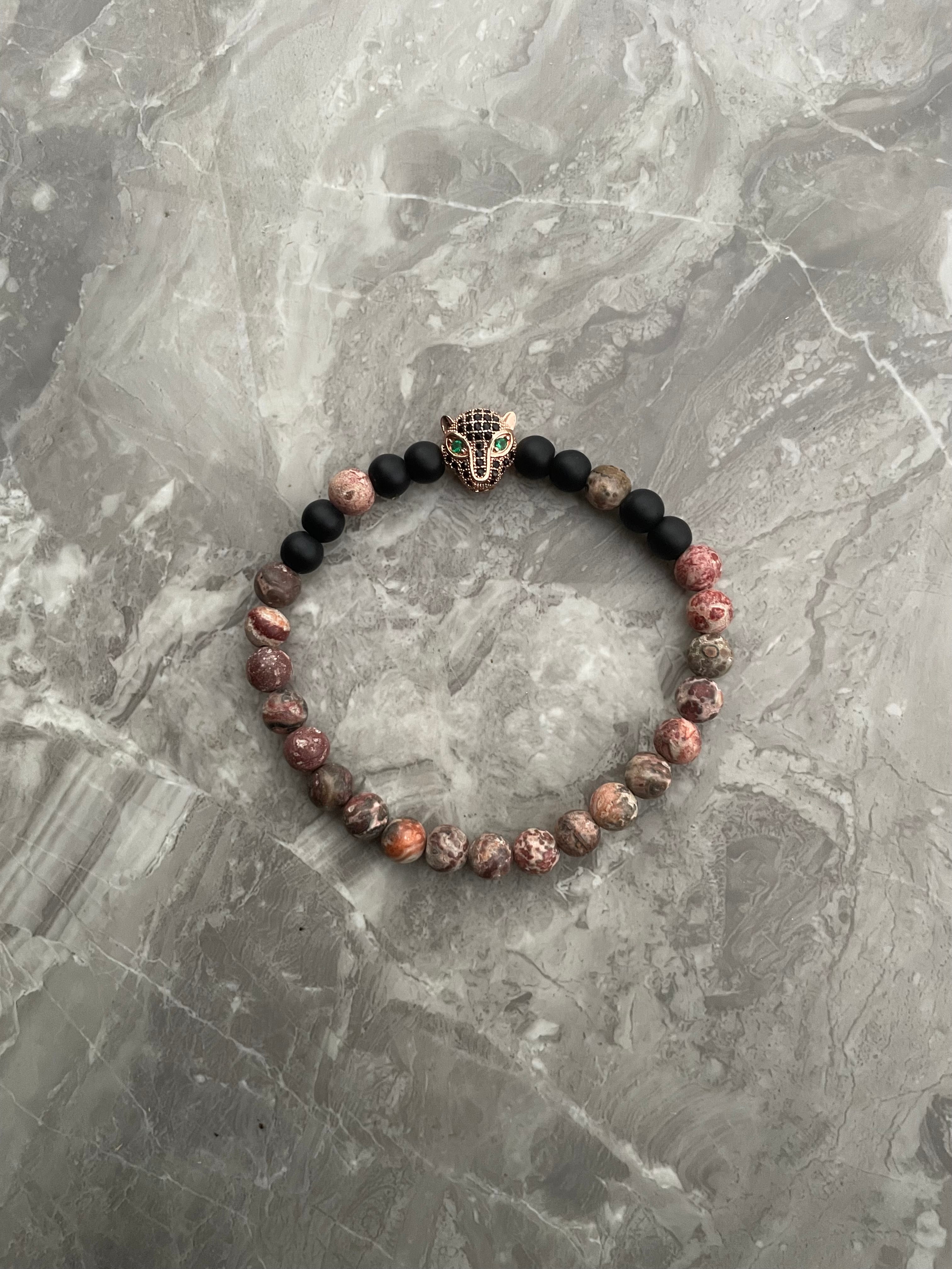 Leopard Jasper & Black Onyx Beaded Bracelet