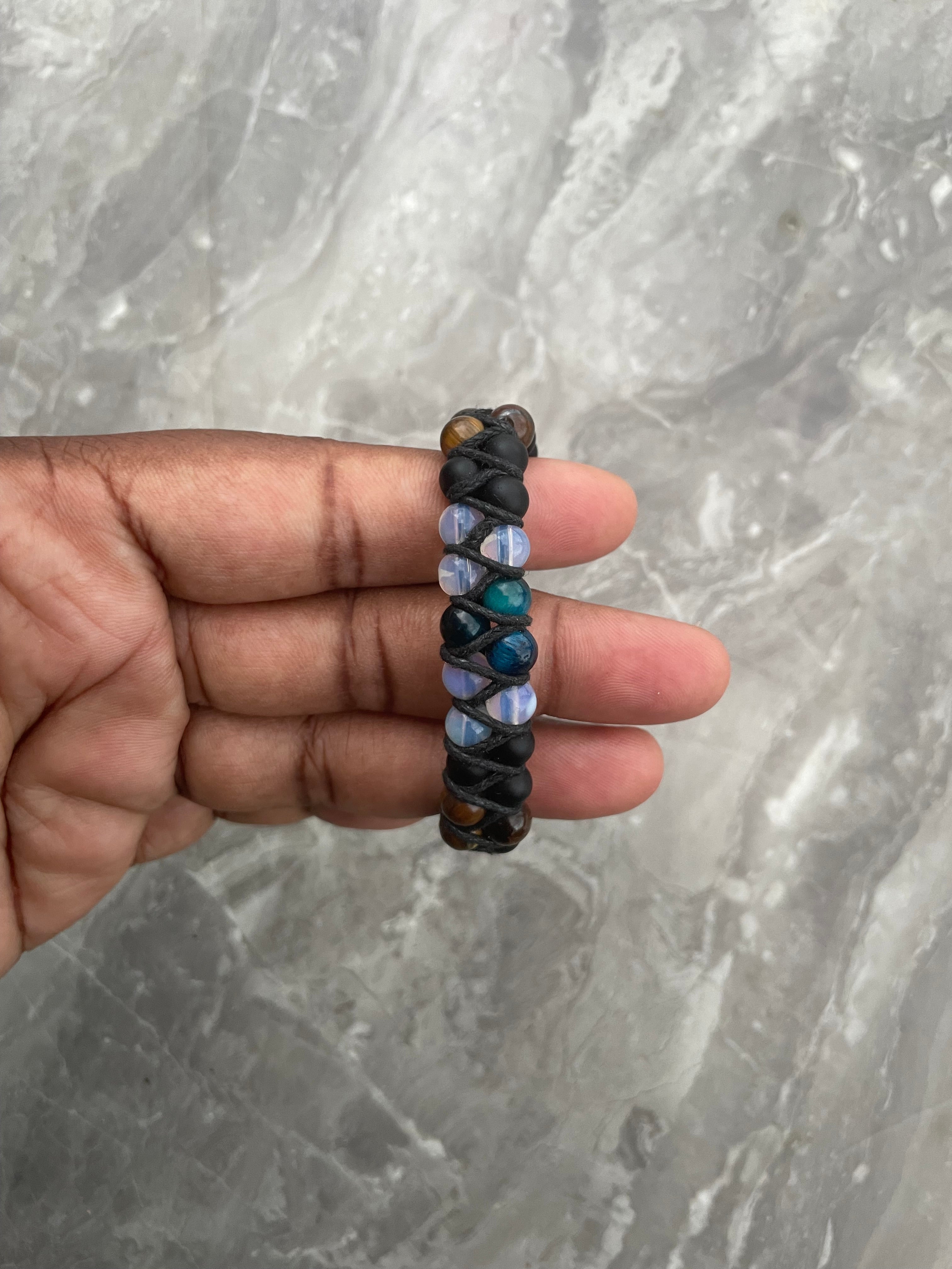 Tiger’s Eye with Opalite & Black Onyx Double-Row Beaded Bracelet