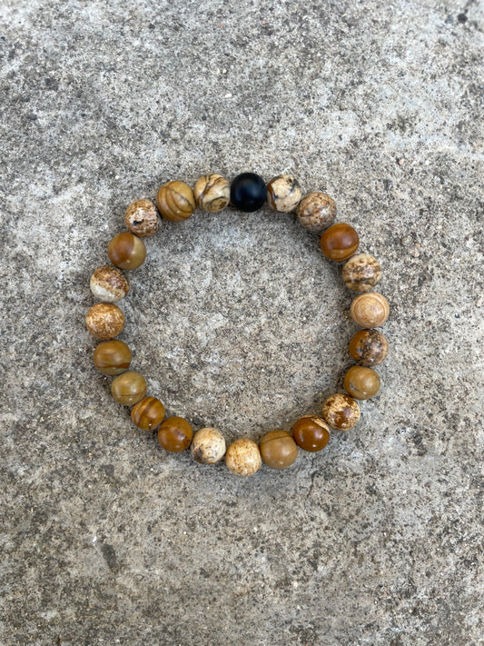 Picture Jasper & Matte Onyx Stone Bracelet