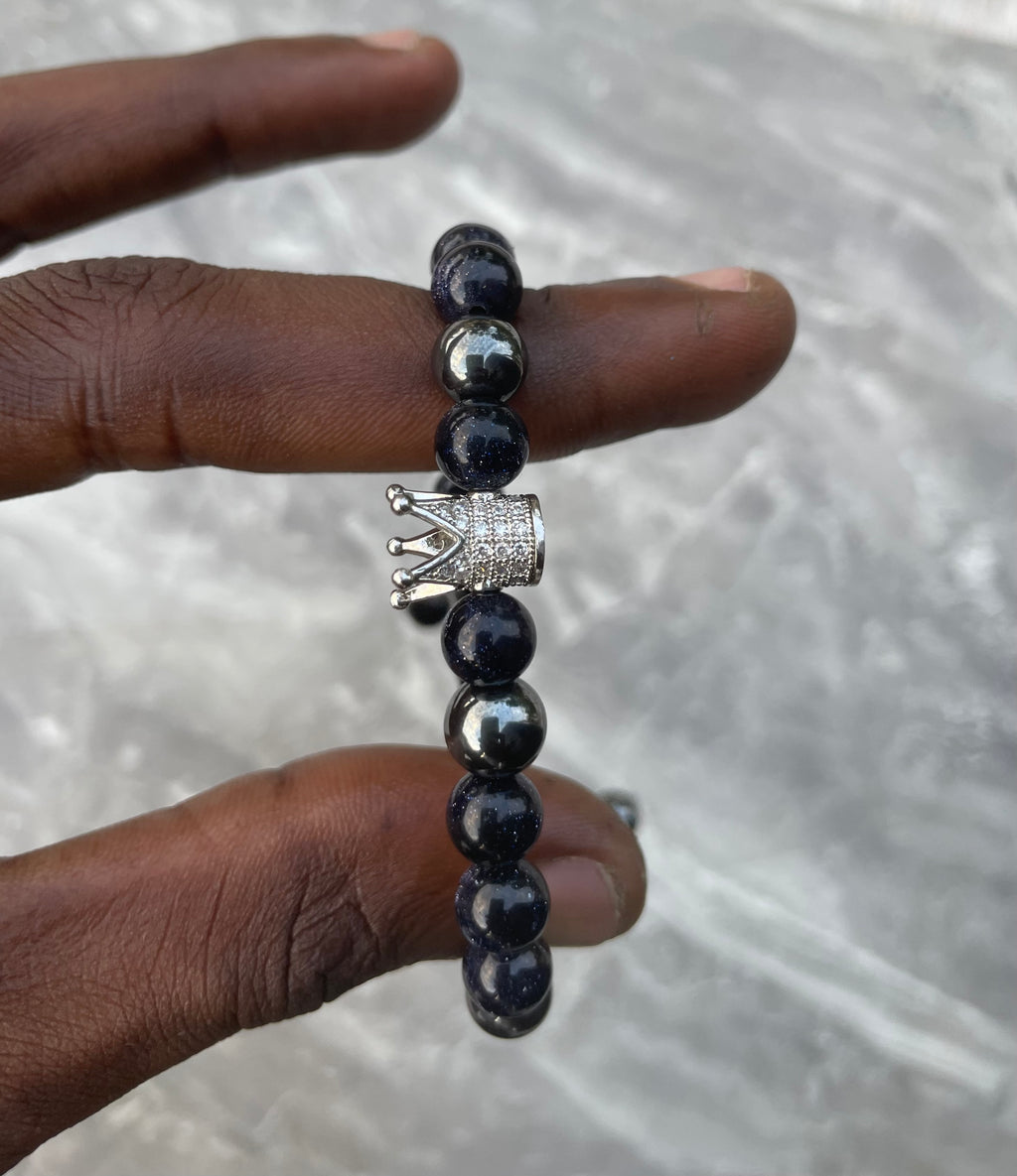 Blue Sandstone with Hematite Crown Beaded Bracelet