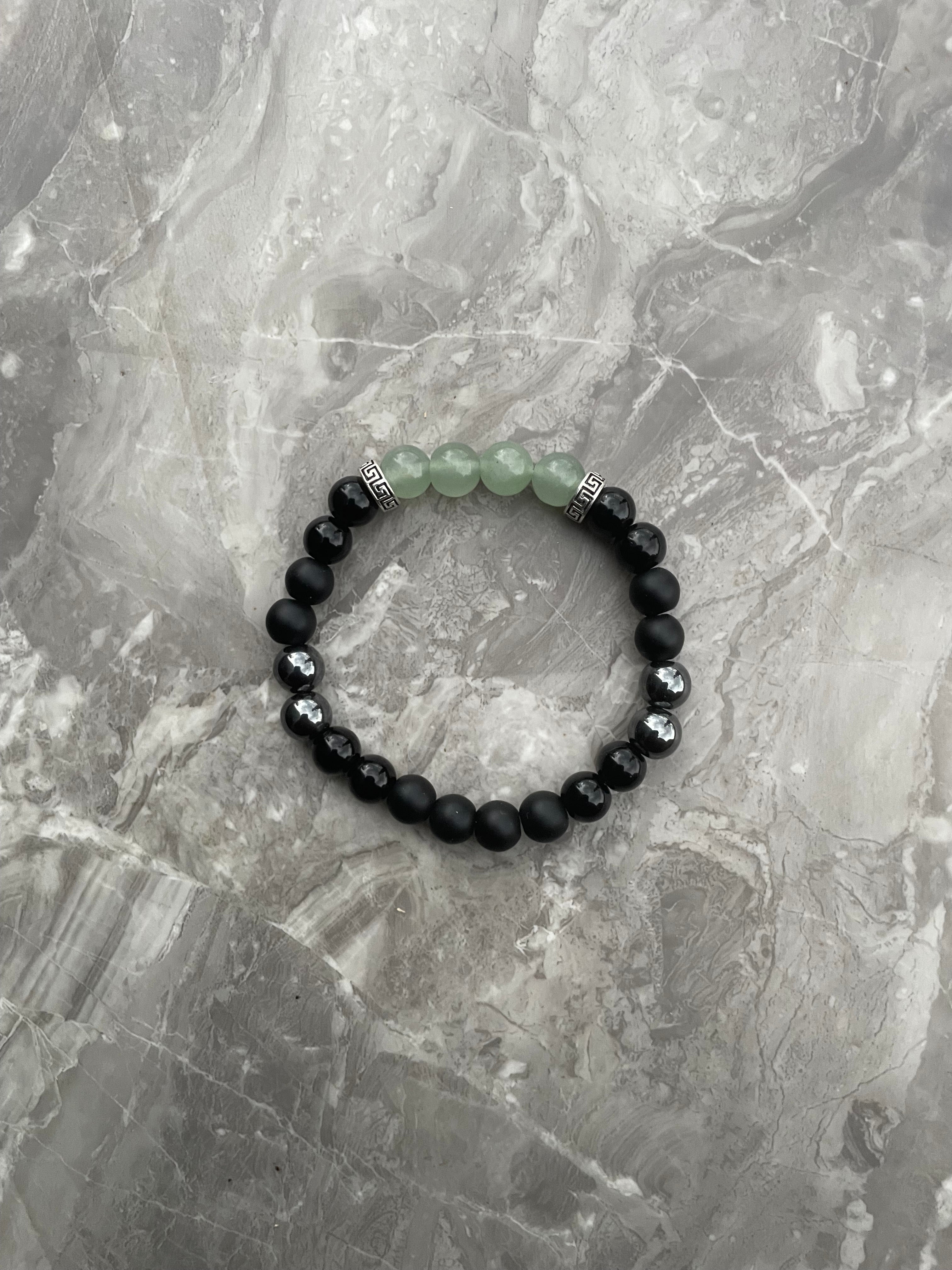 Green Aventurine with Black Onyx, Black Obsidian & Hematite Beaded Bracelet