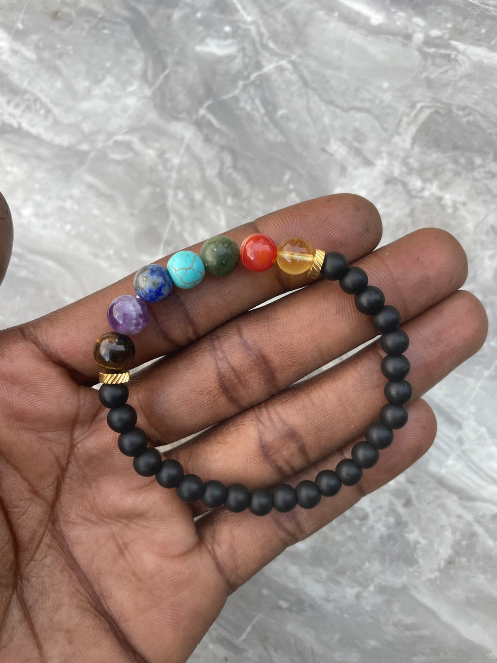 7 Chakra with Black Onyx Beaded Bracelet