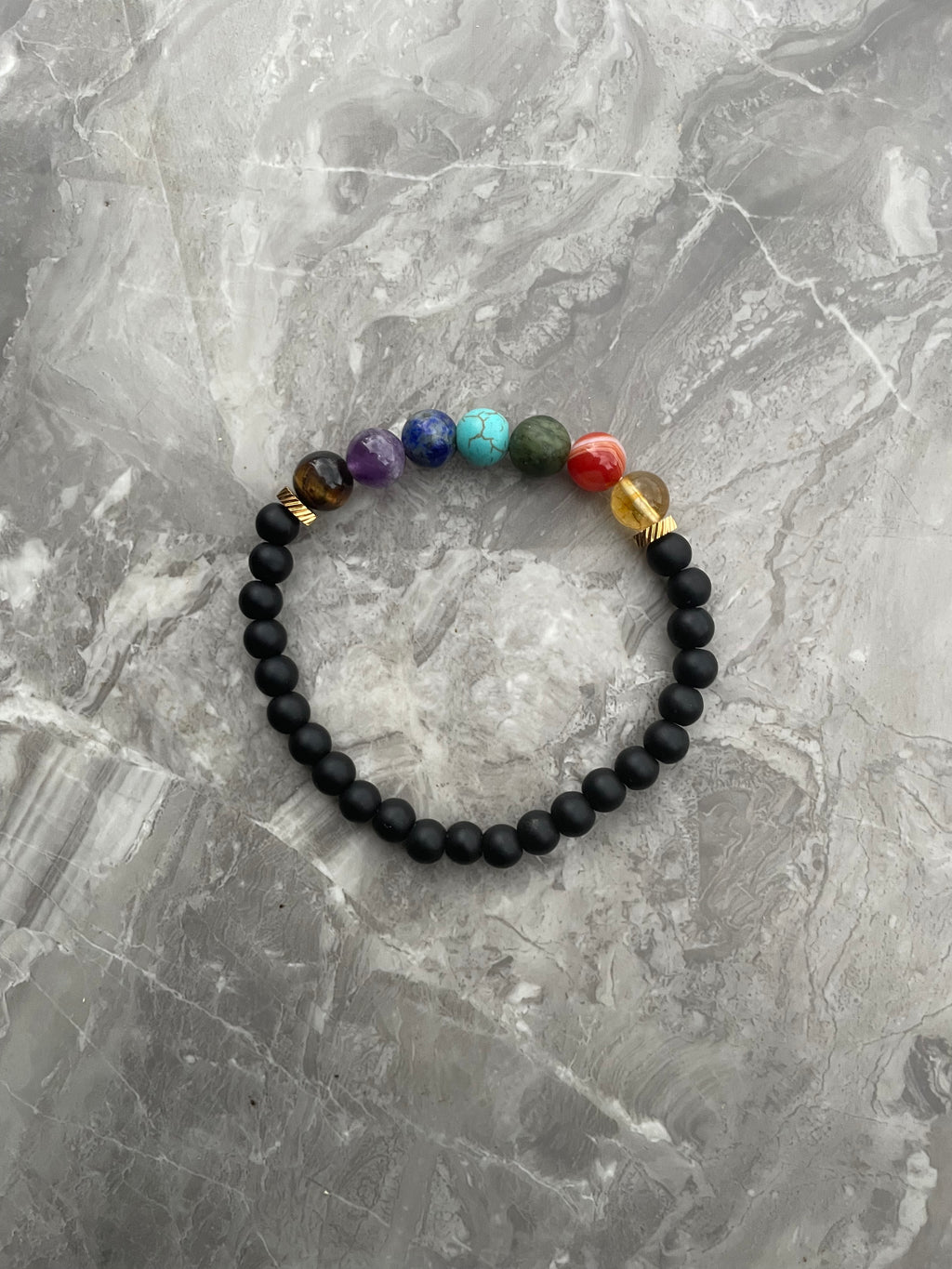 7 Chakra with Black Onyx Beaded Bracelet