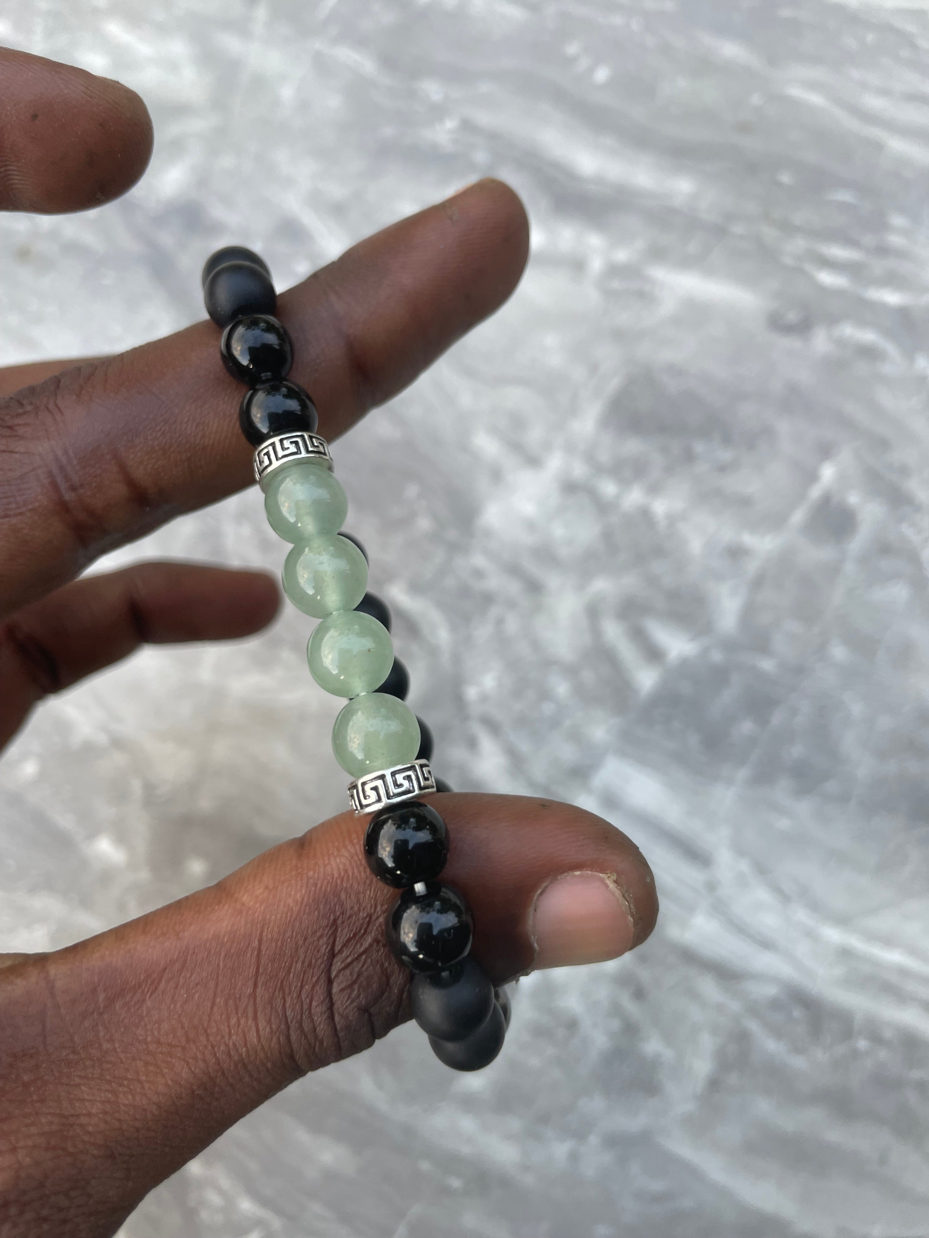 Green Aventurine with Black Onyx, Black Obsidian & Hematite Beaded Bracelet
