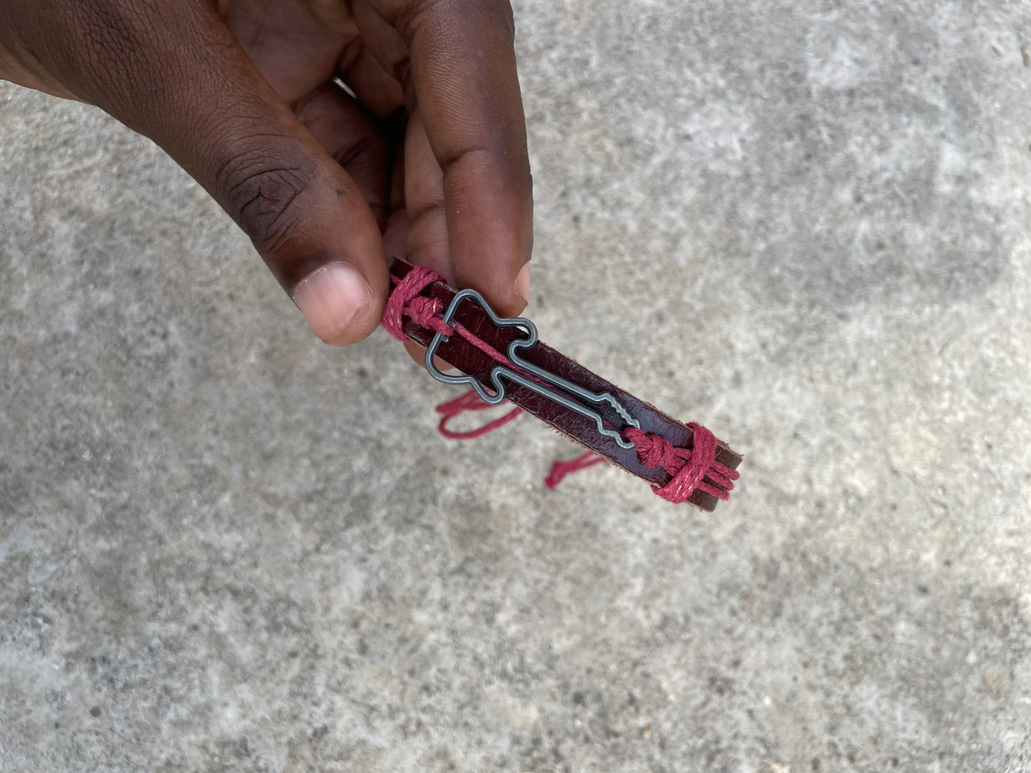 Guitar Charm Burgundy Leather Bracelet