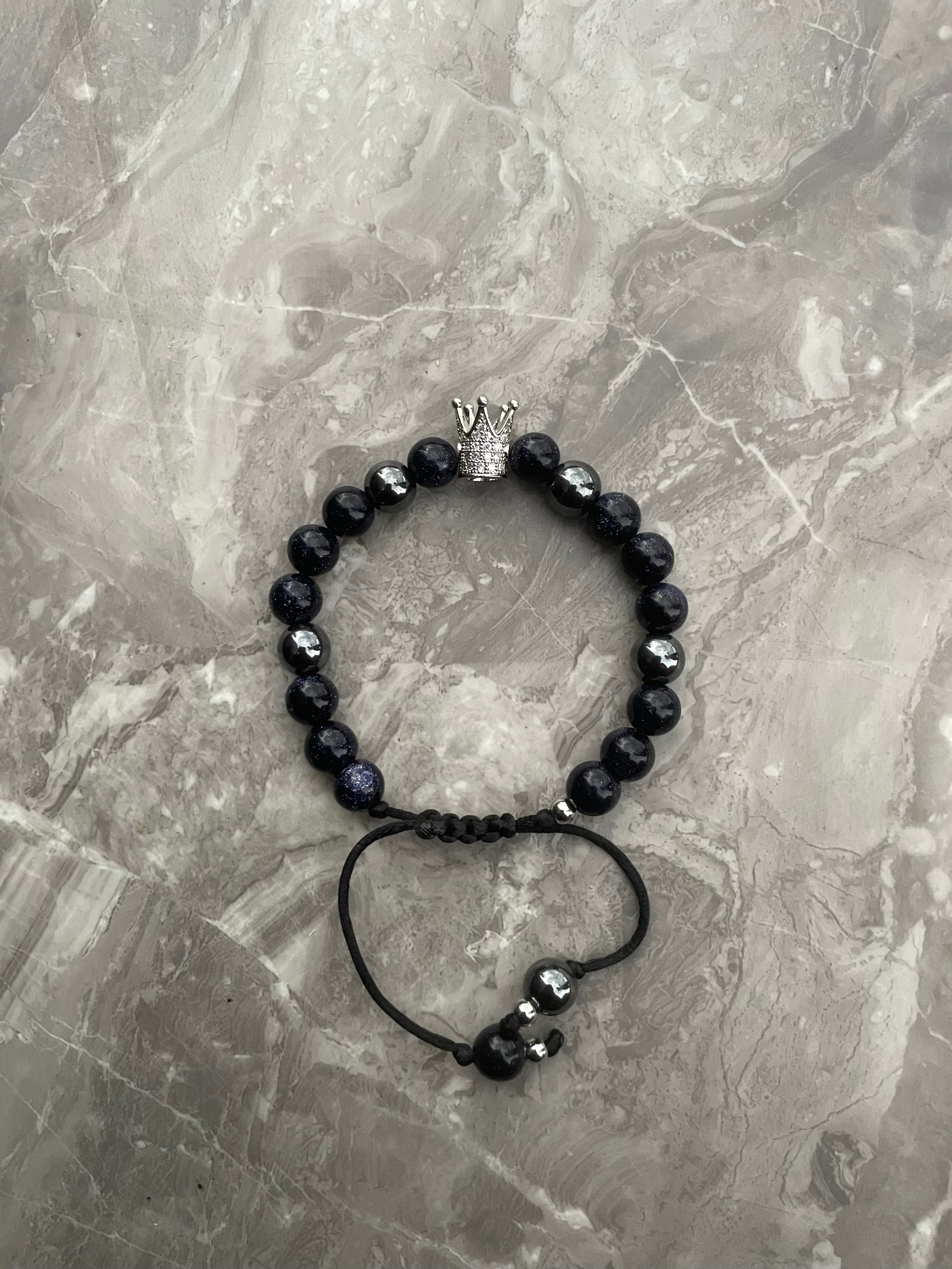 Blue Sandstone with Hematite Crown Beaded Bracelet
