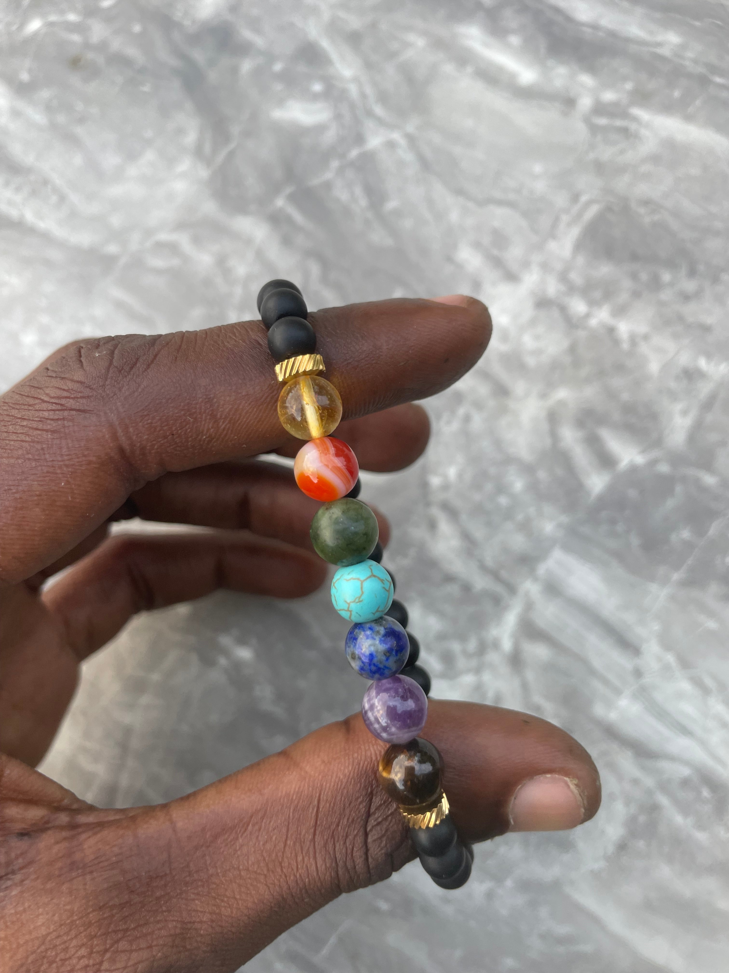 7 Chakra with Black Onyx Beaded Bracelet
