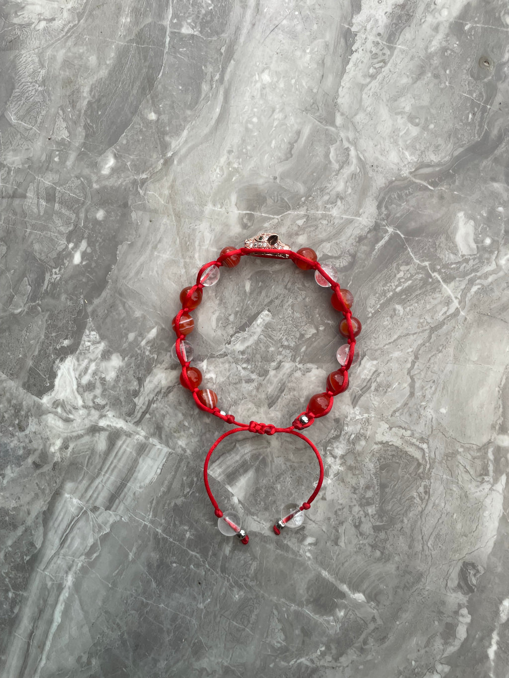 Carnelian & Clear Quartz with Leopard Charm Beaded Bracelet