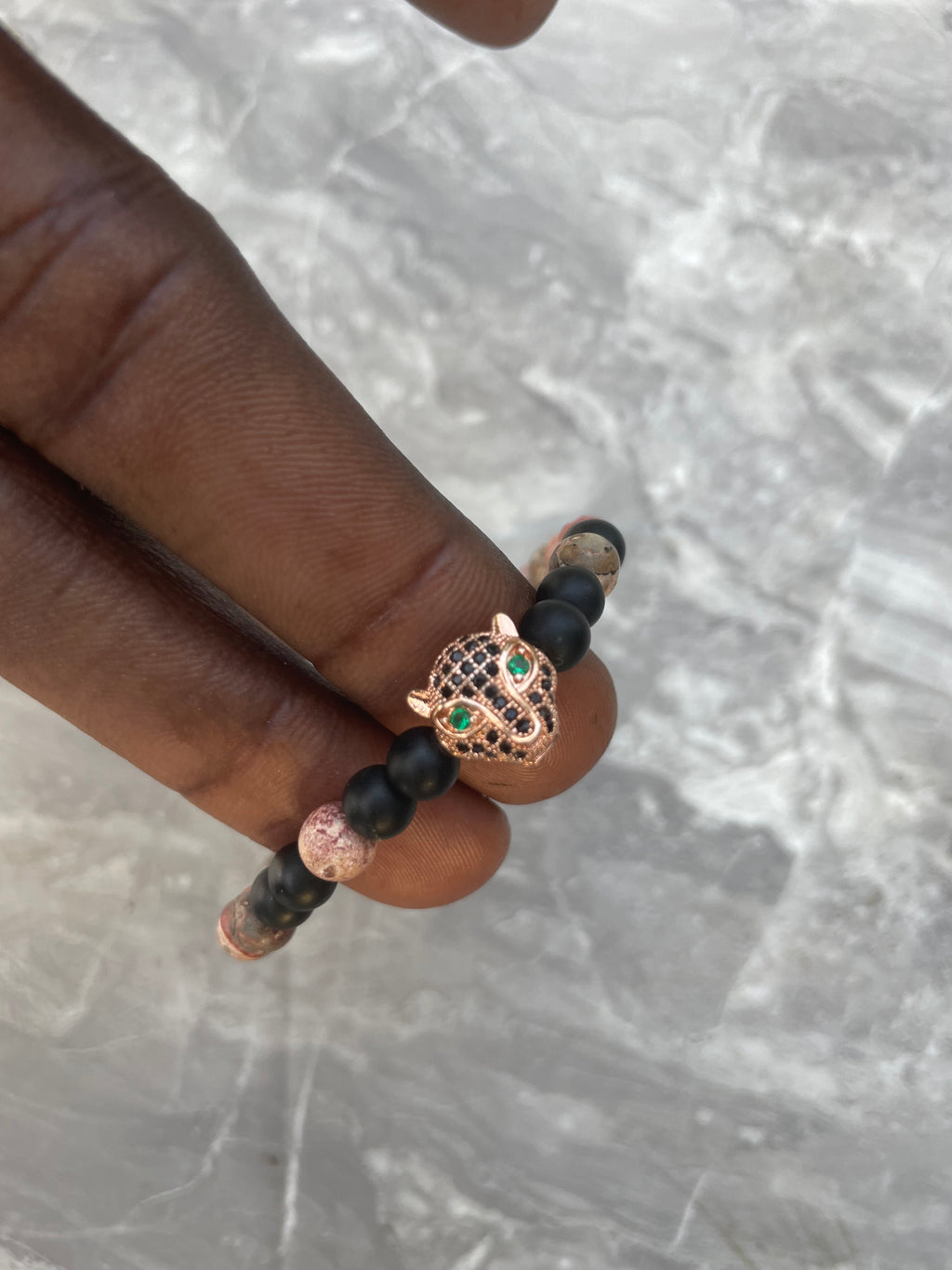 Leopard Jasper & Black Onyx Beaded Bracelet