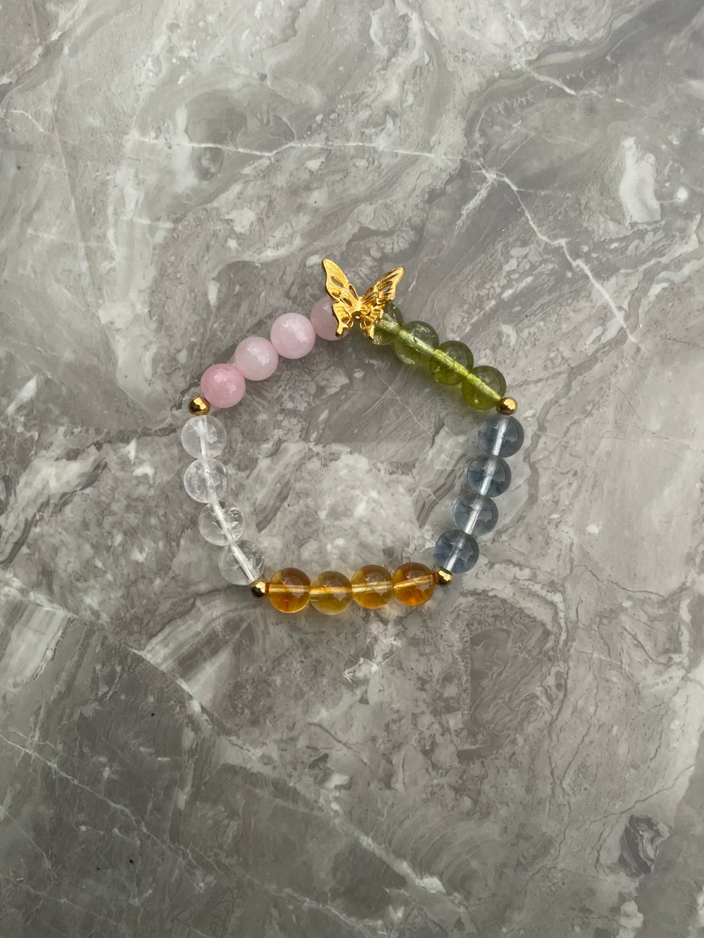 Butterfly Charm Multi-Colored Gemstone Beaded Bracelet