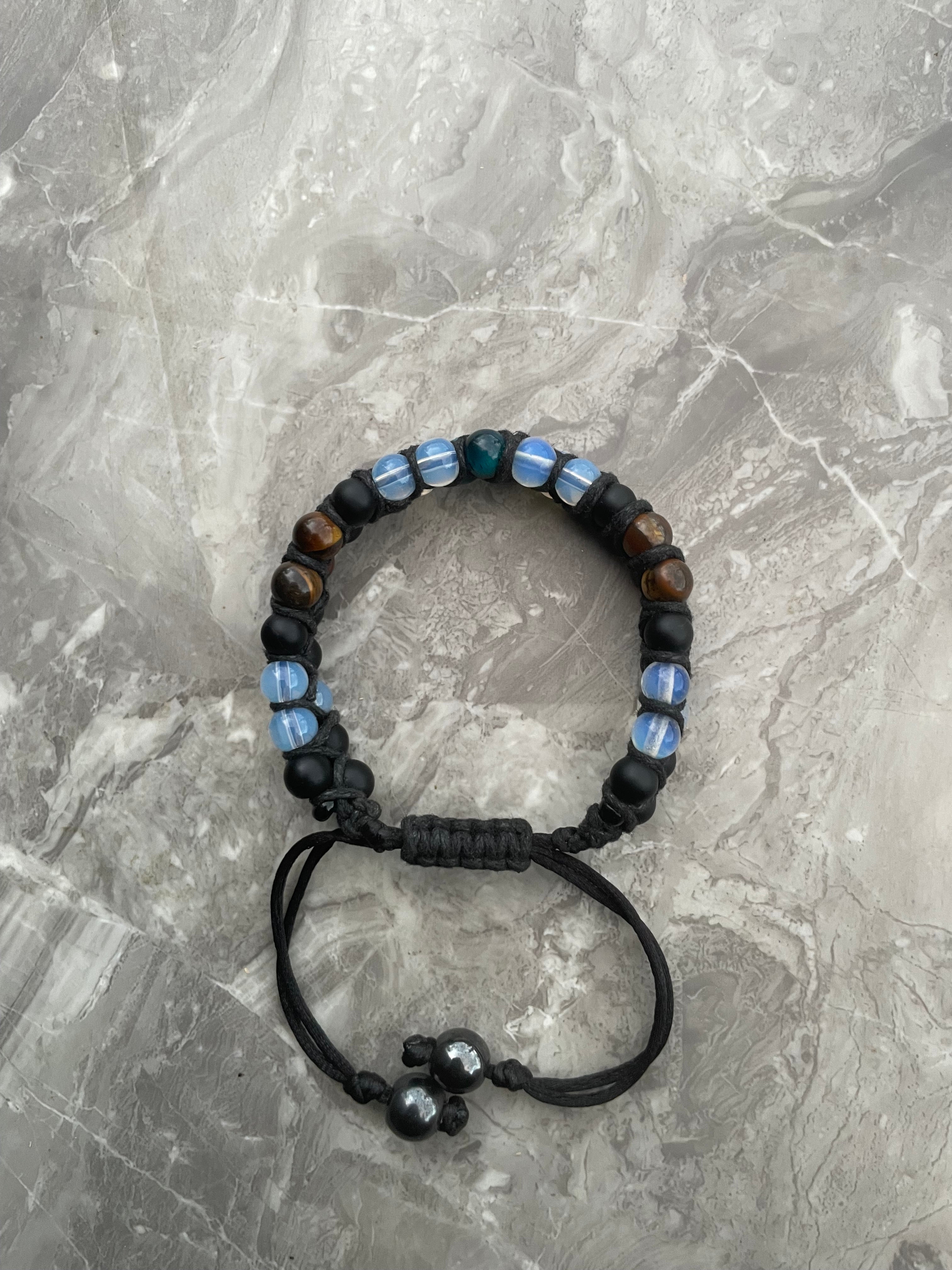 Tiger’s Eye with Opalite & Black Onyx Double-Row Beaded Bracelet