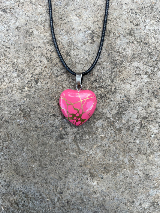 Pink & Gold Marble Heart-shaped Necklace