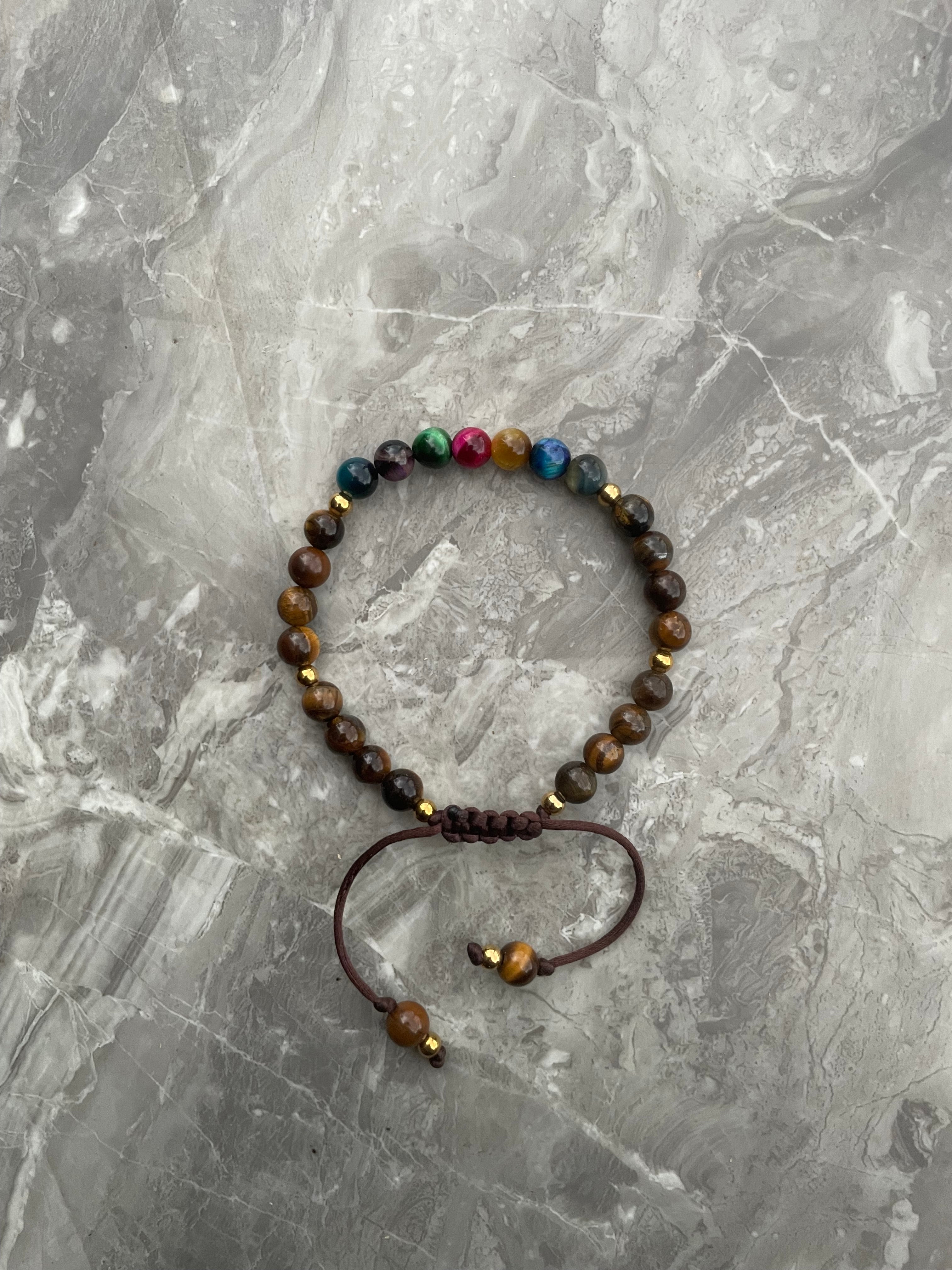 Tiger’s Eye with Stainless Steel Gold Beaded Bracelet