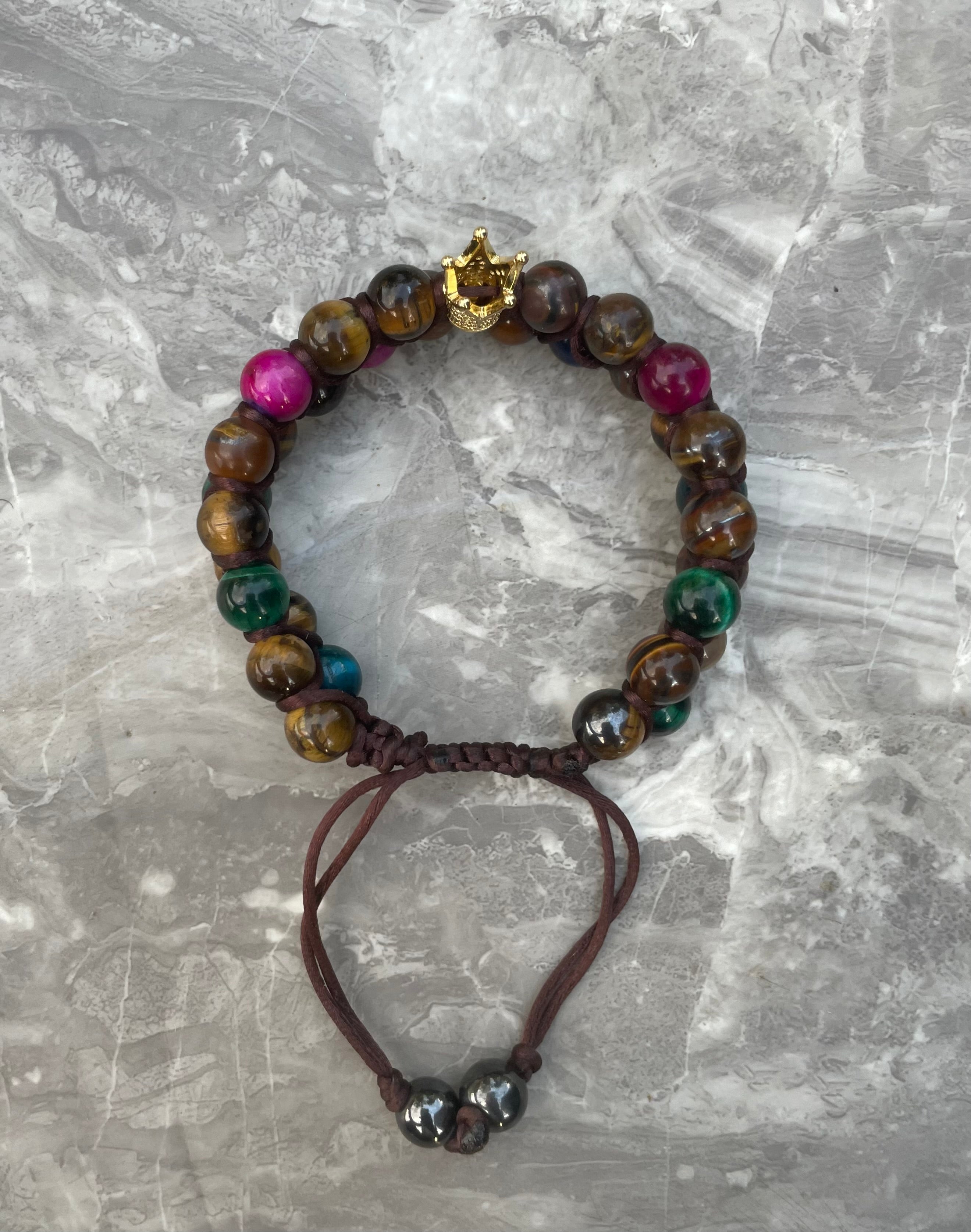 Tiger Eye Crown Double Row Bracelet
