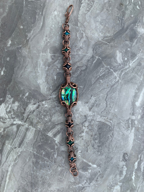 Abalone Shell with Black Obsidian, Blue and Green Tiger Eye
