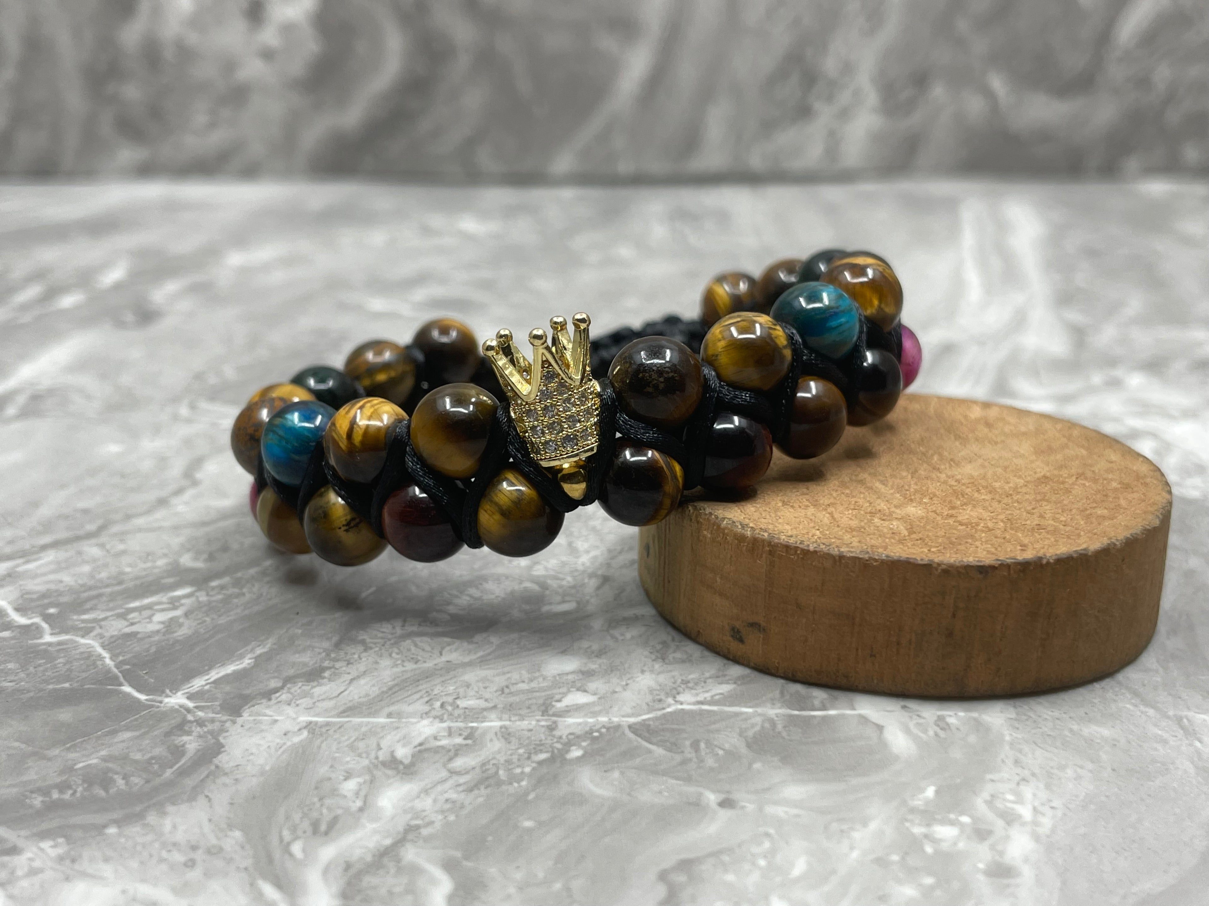 Tiger Eye Crown Double Row Bracelet