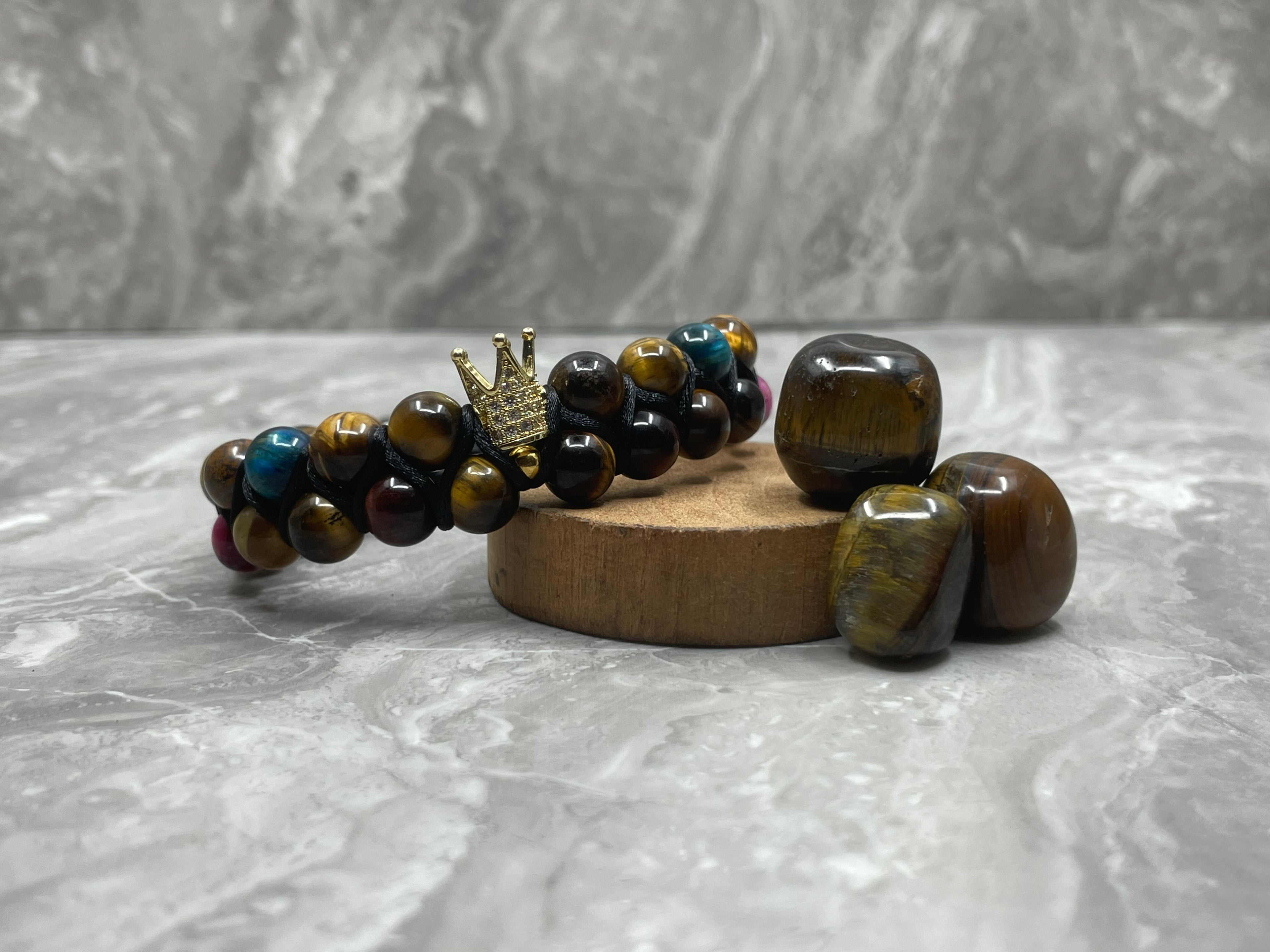 Tiger Eye Crown Double Row Bracelet