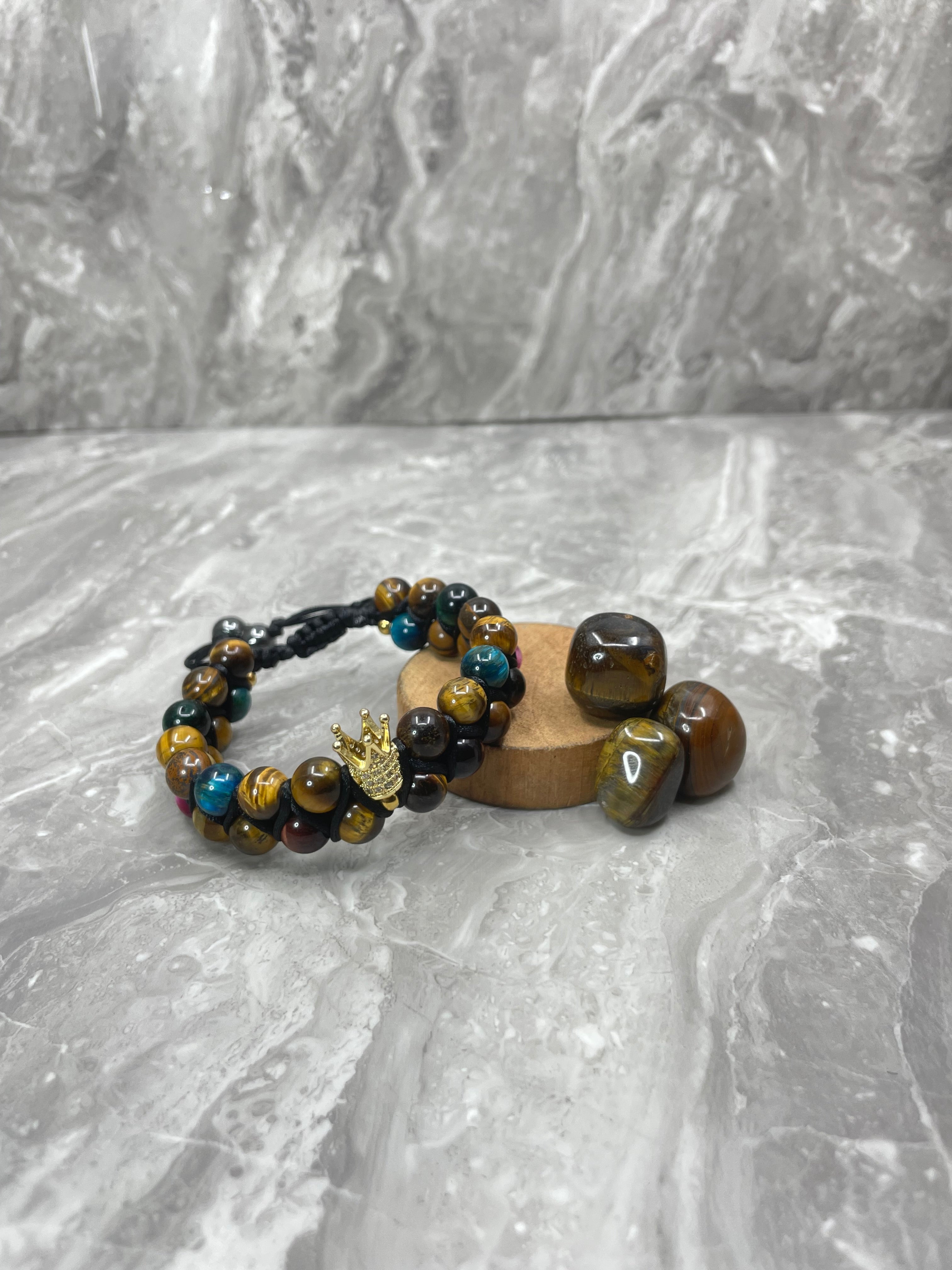 Tiger Eye Crown Double Row Bracelet