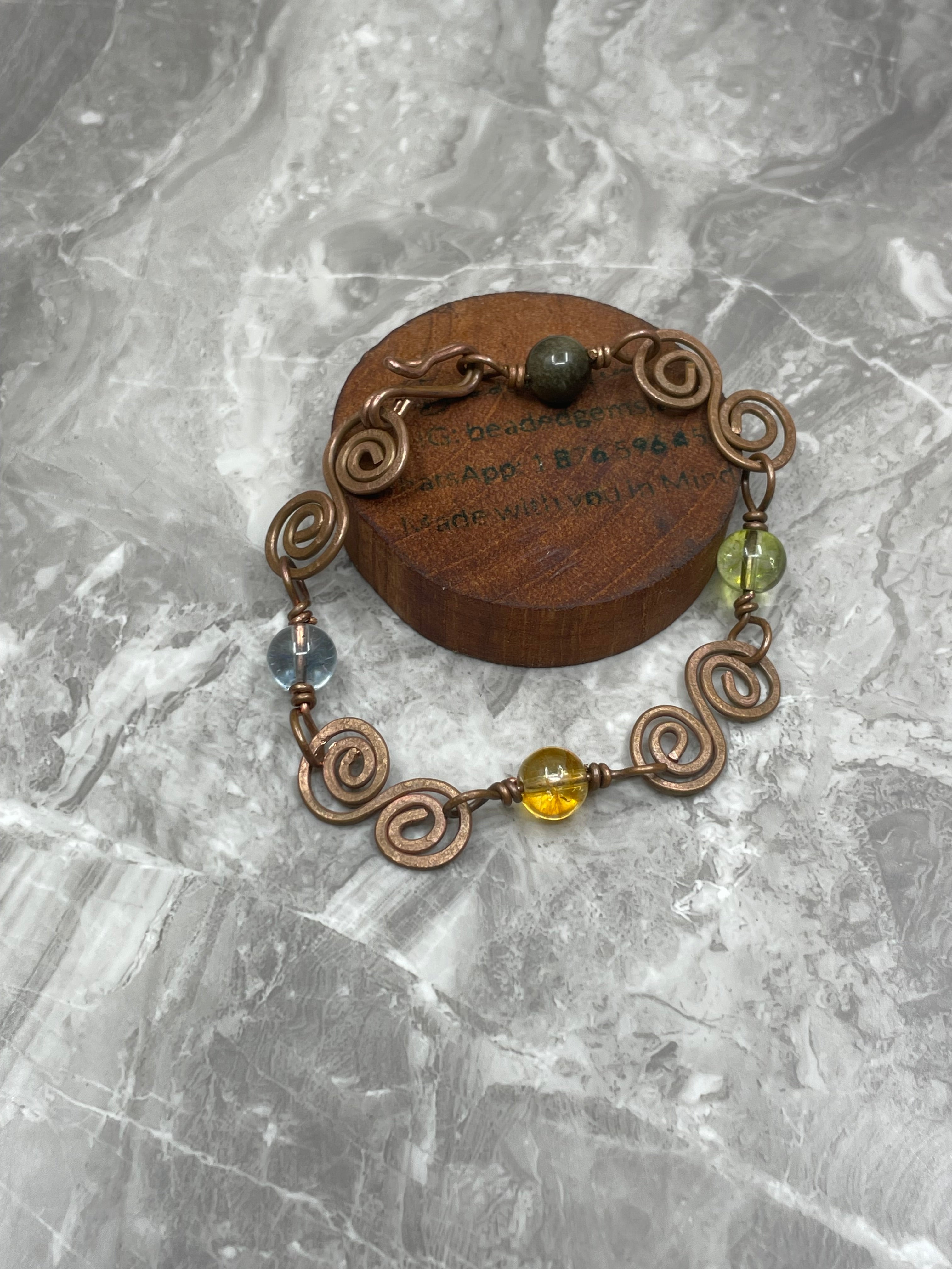 Copper Link with Gemstone Beaded Bracelet