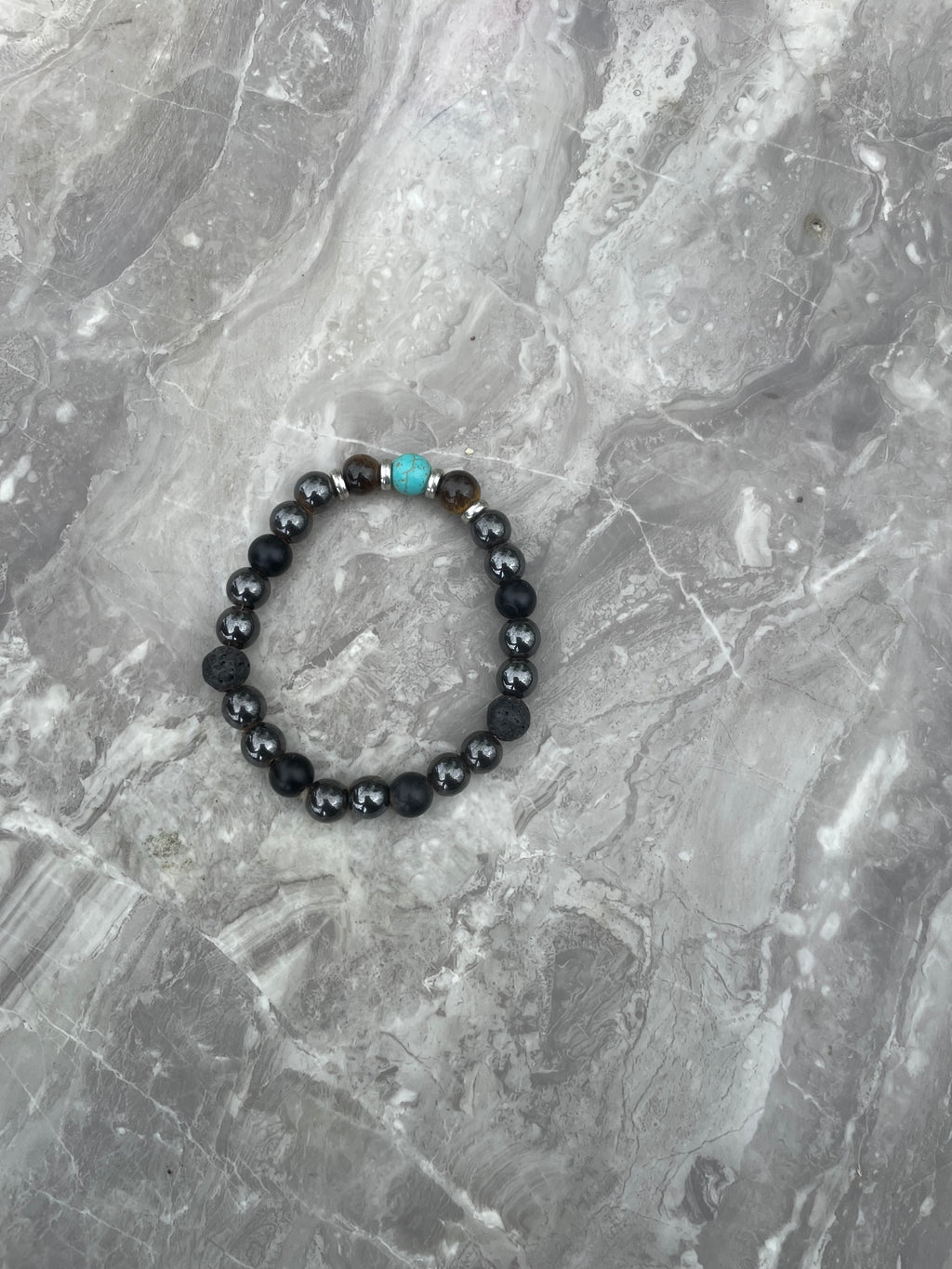Turquoise, Black Onyx and Hematite Gemstone Beaded Bracelet