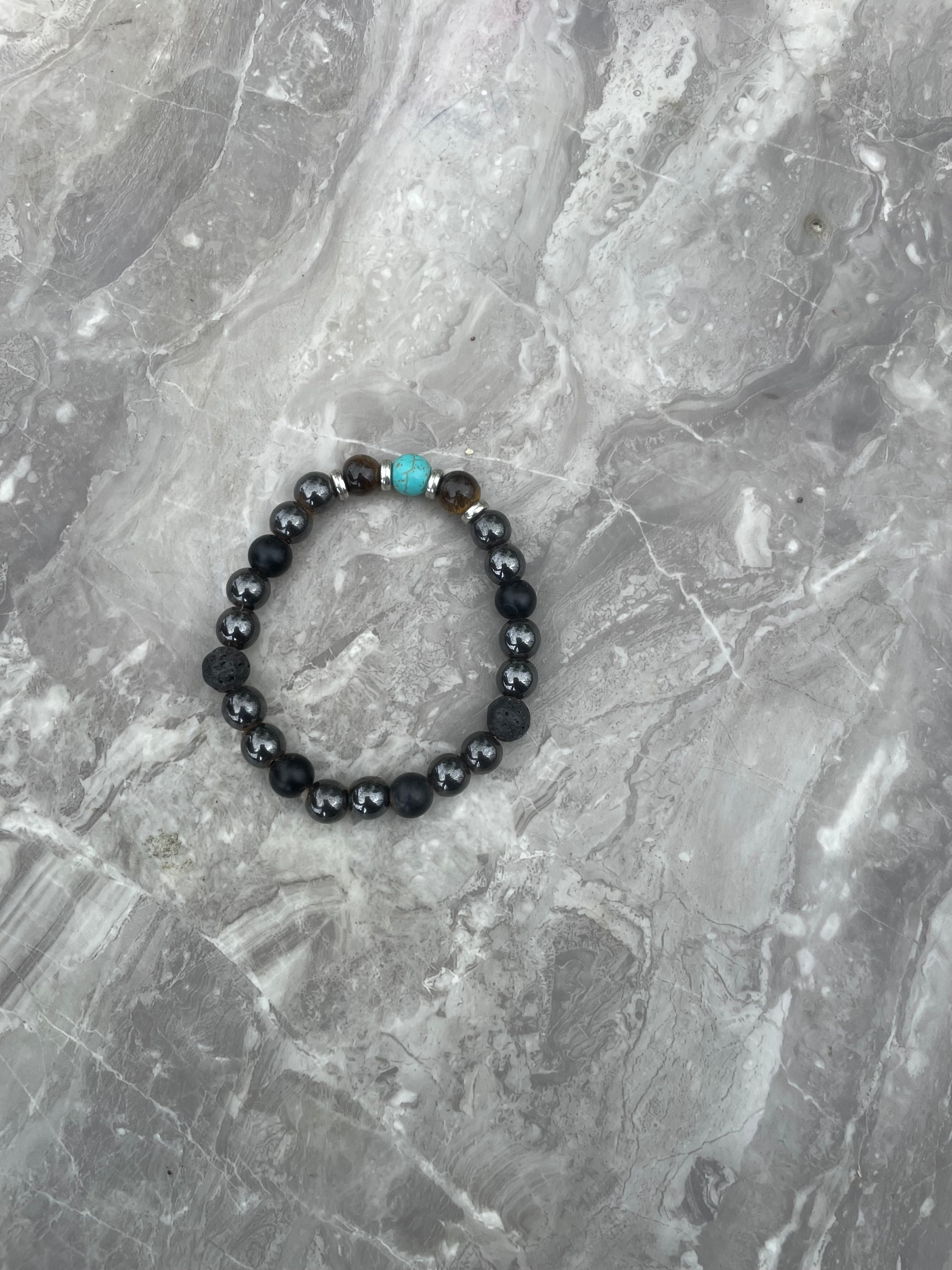 Turquoise, Black Onyx and Hematite Gemstone Beaded Bracelet