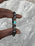 Turquoise, Black Onyx and Hematite Gemstone Beaded Bracelet