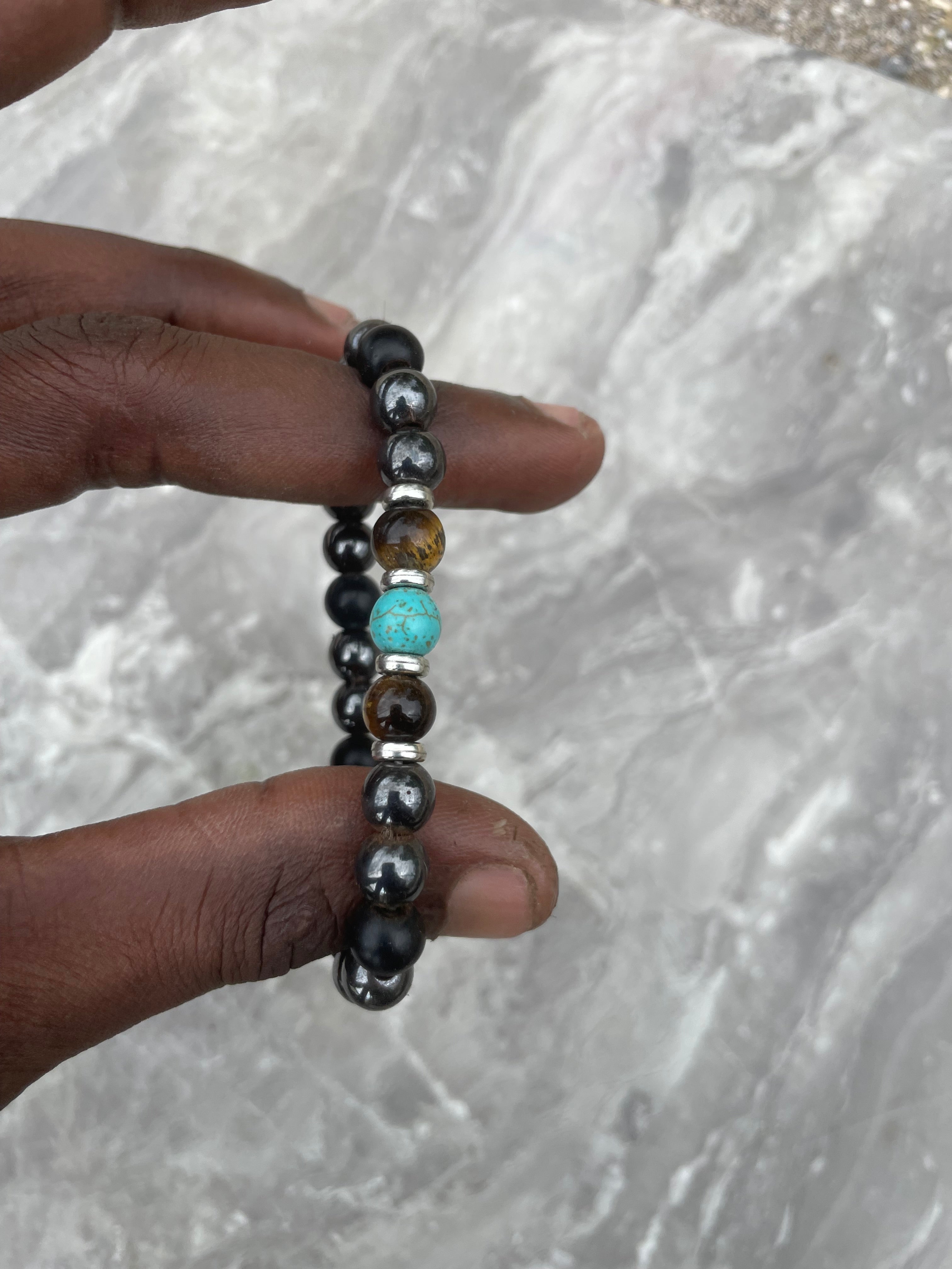 Turquoise, Black Onyx and Hematite Gemstone Beaded Bracelet