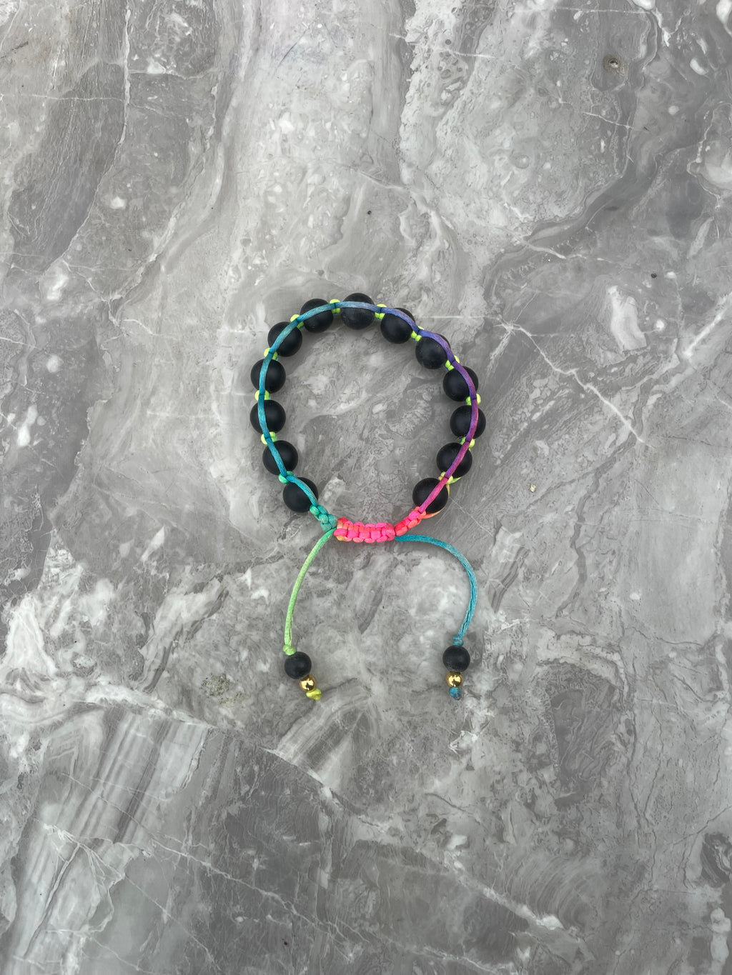 Black Onyx With Multicolor Cord Beaded Bracelet