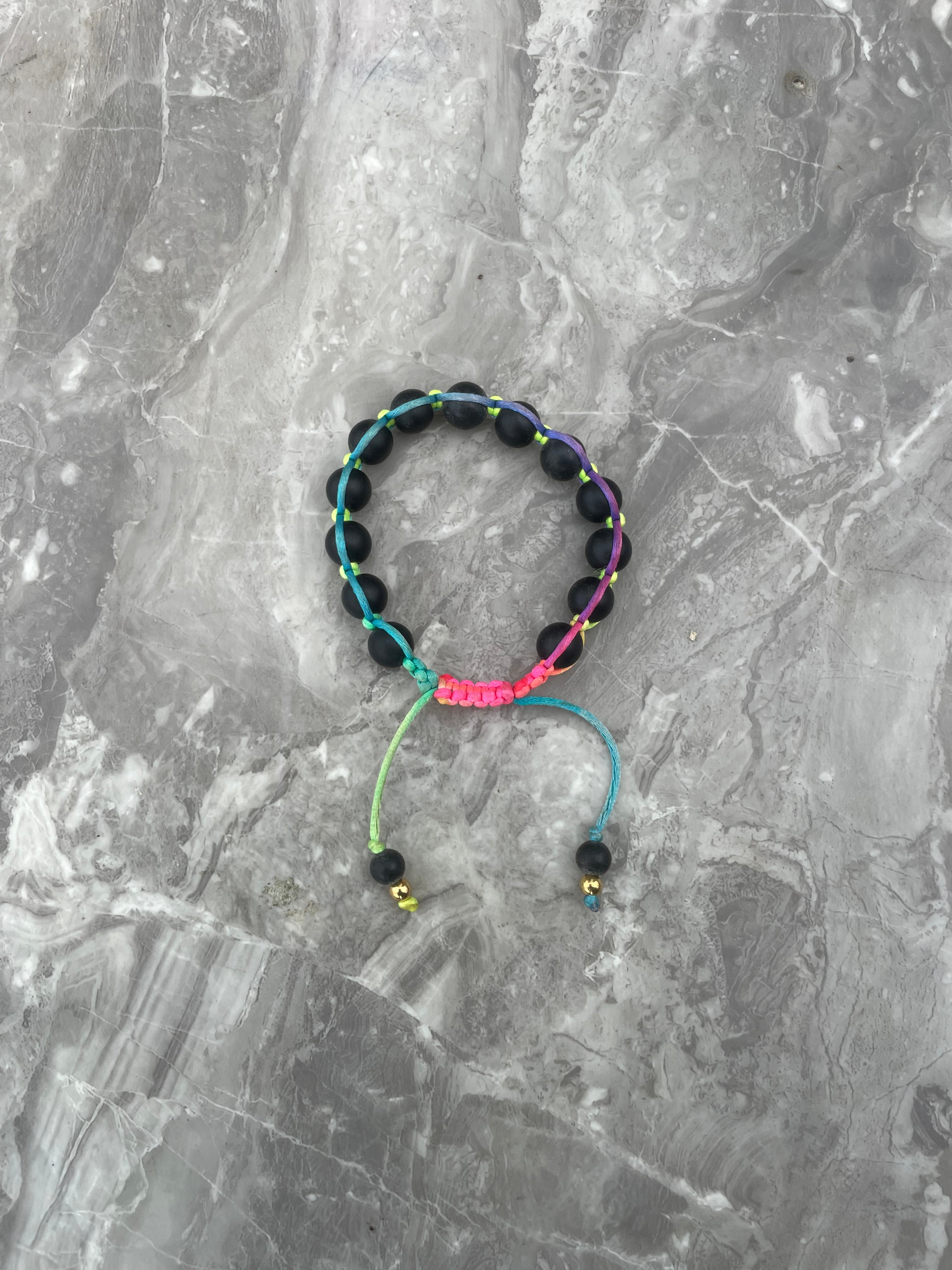 Black Onyx With Multicolor Cord Beaded Bracelet