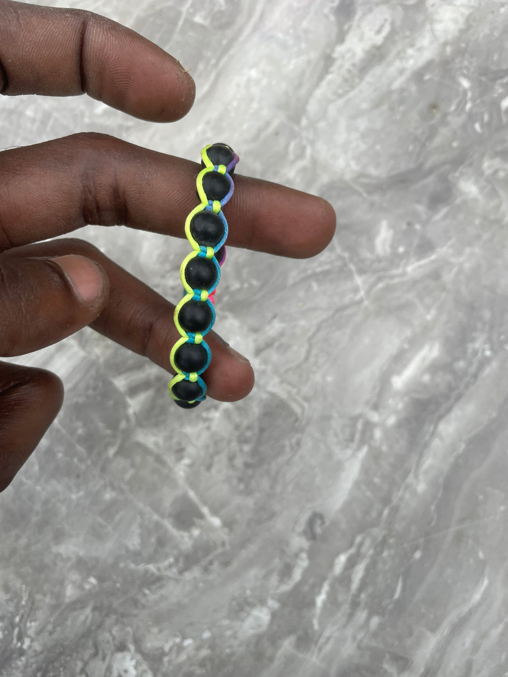 Black Onyx With Multicolor Cord Beaded Bracelet