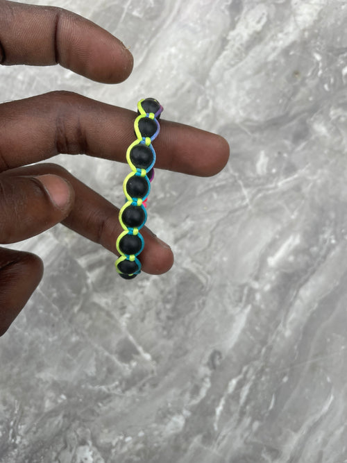 Black Onyx With Multicolor Cord Beaded Bracelet