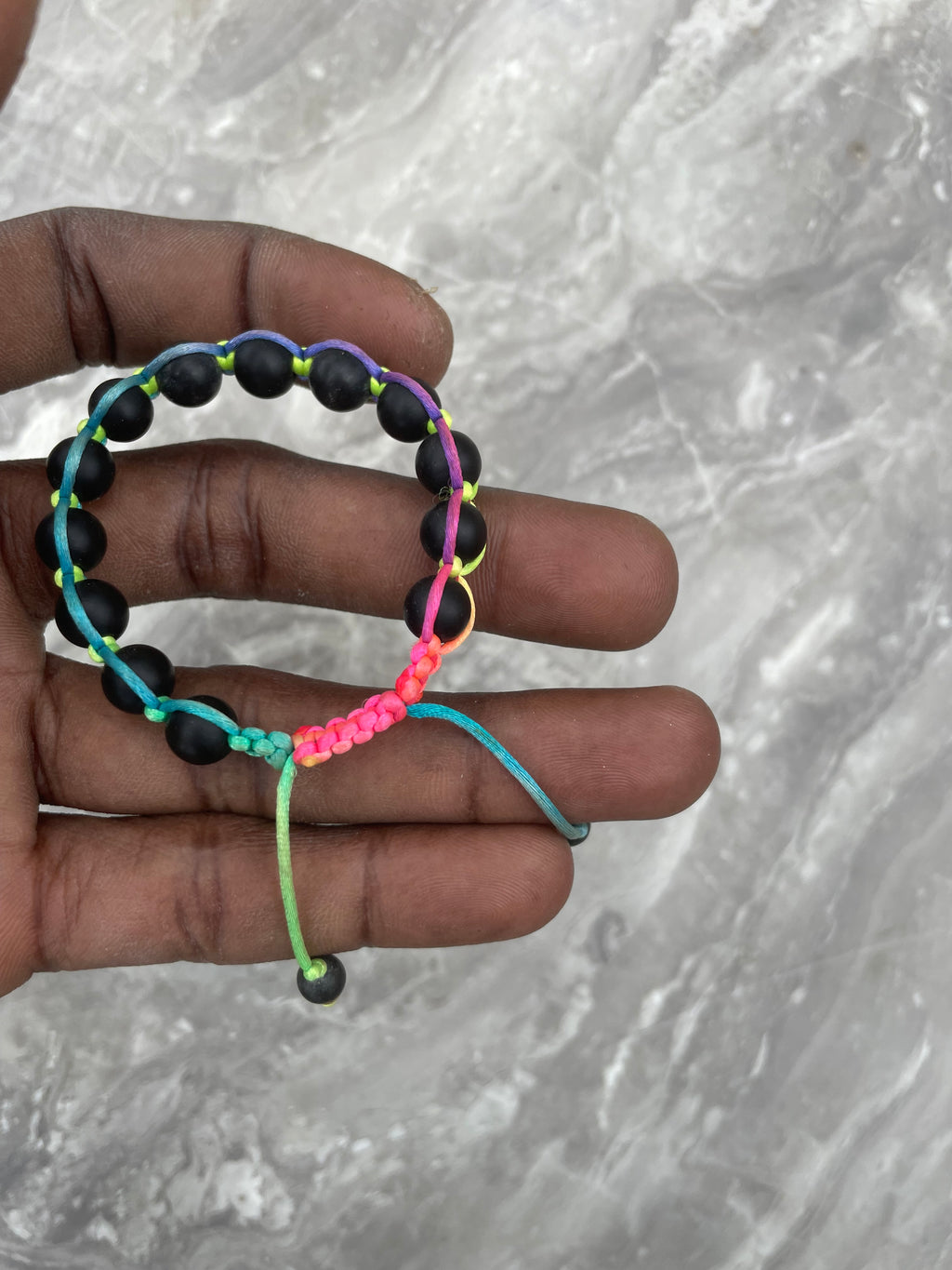 Black Onyx With Multicolor Cord Beaded Bracelet