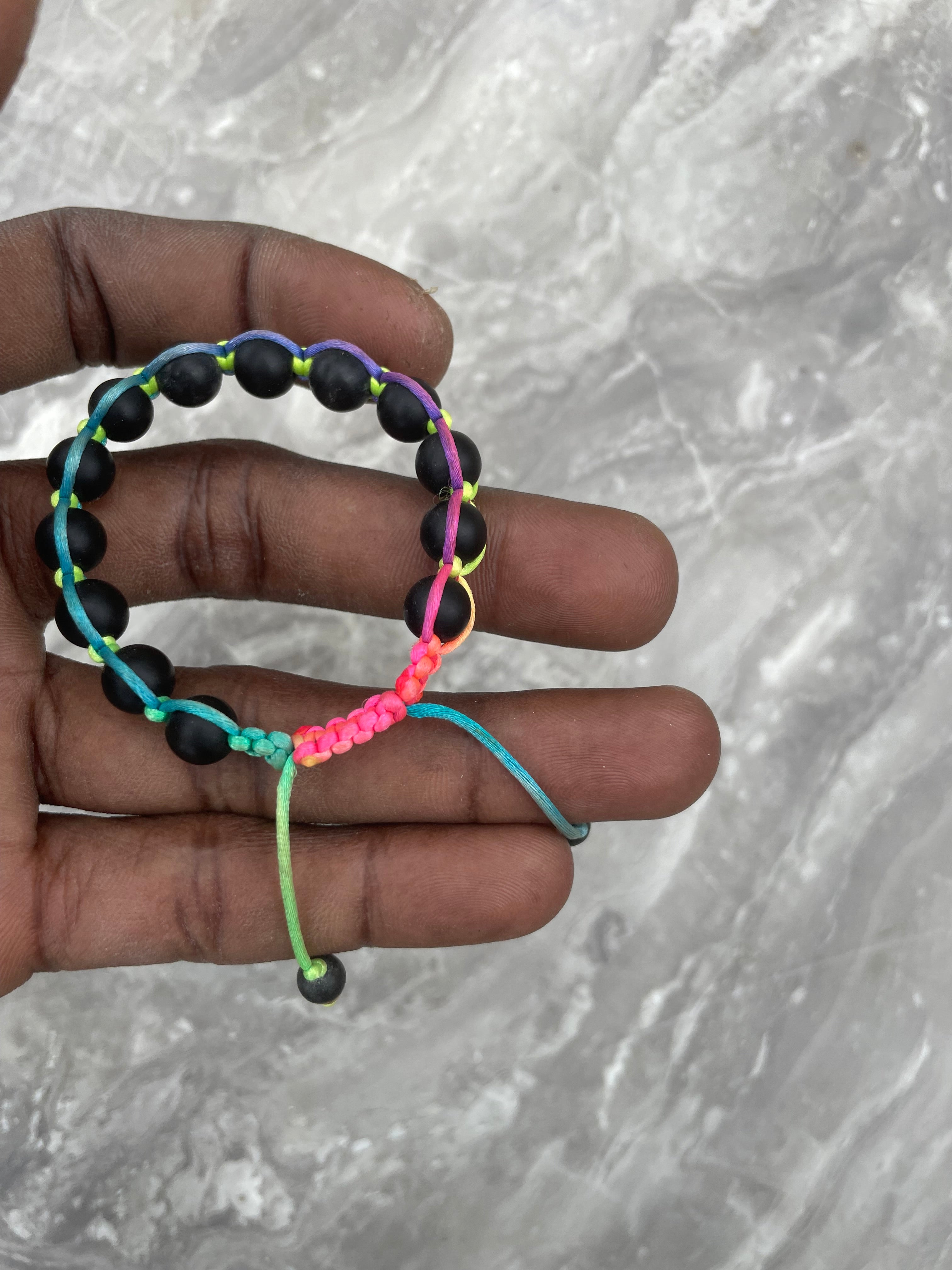 Black Onyx With Multicolor Cord Beaded Bracelet
