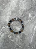 Tiger Eye And Hematite Crown Gemstone Beaded Bracelet
