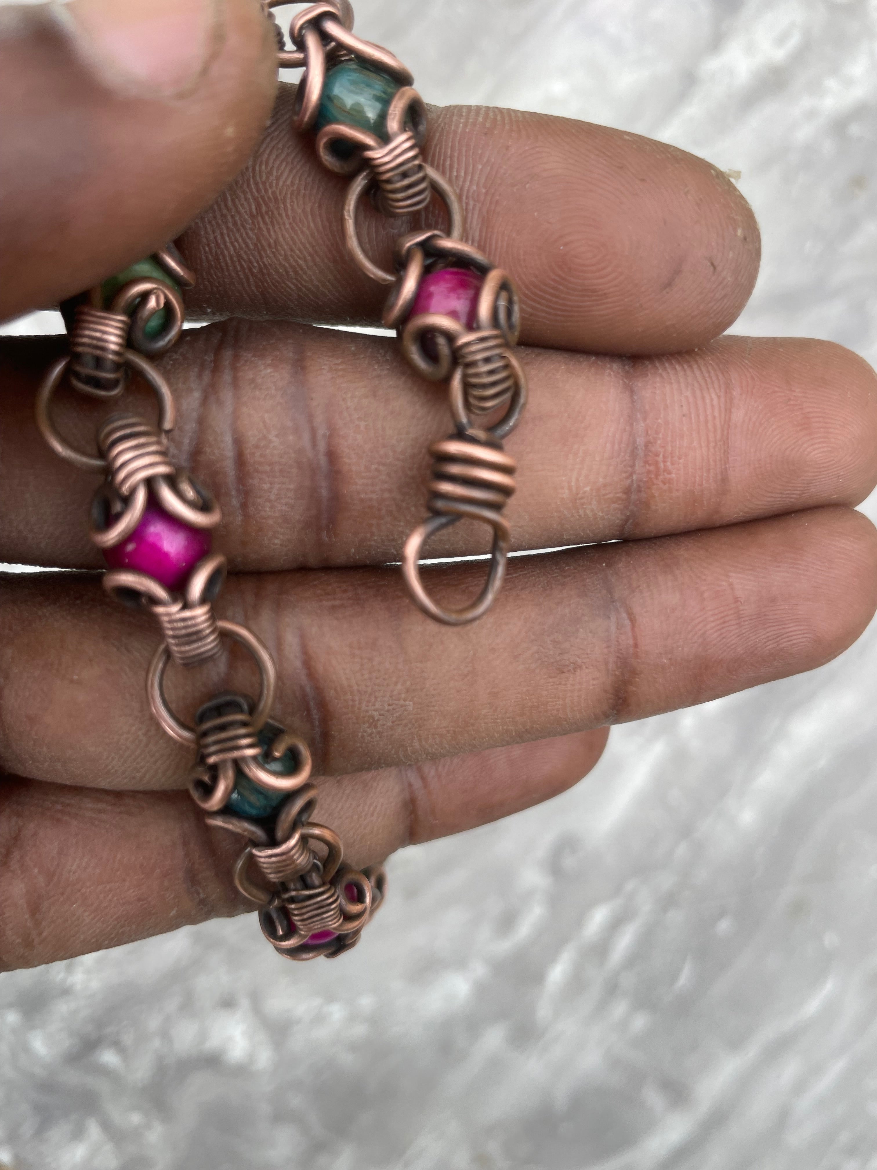 Pink And Green Tiger Eye Copper Bracelet