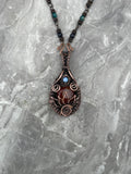 Copper Wire-Wrapped Lotus Carnelian with Opalite Necklace.