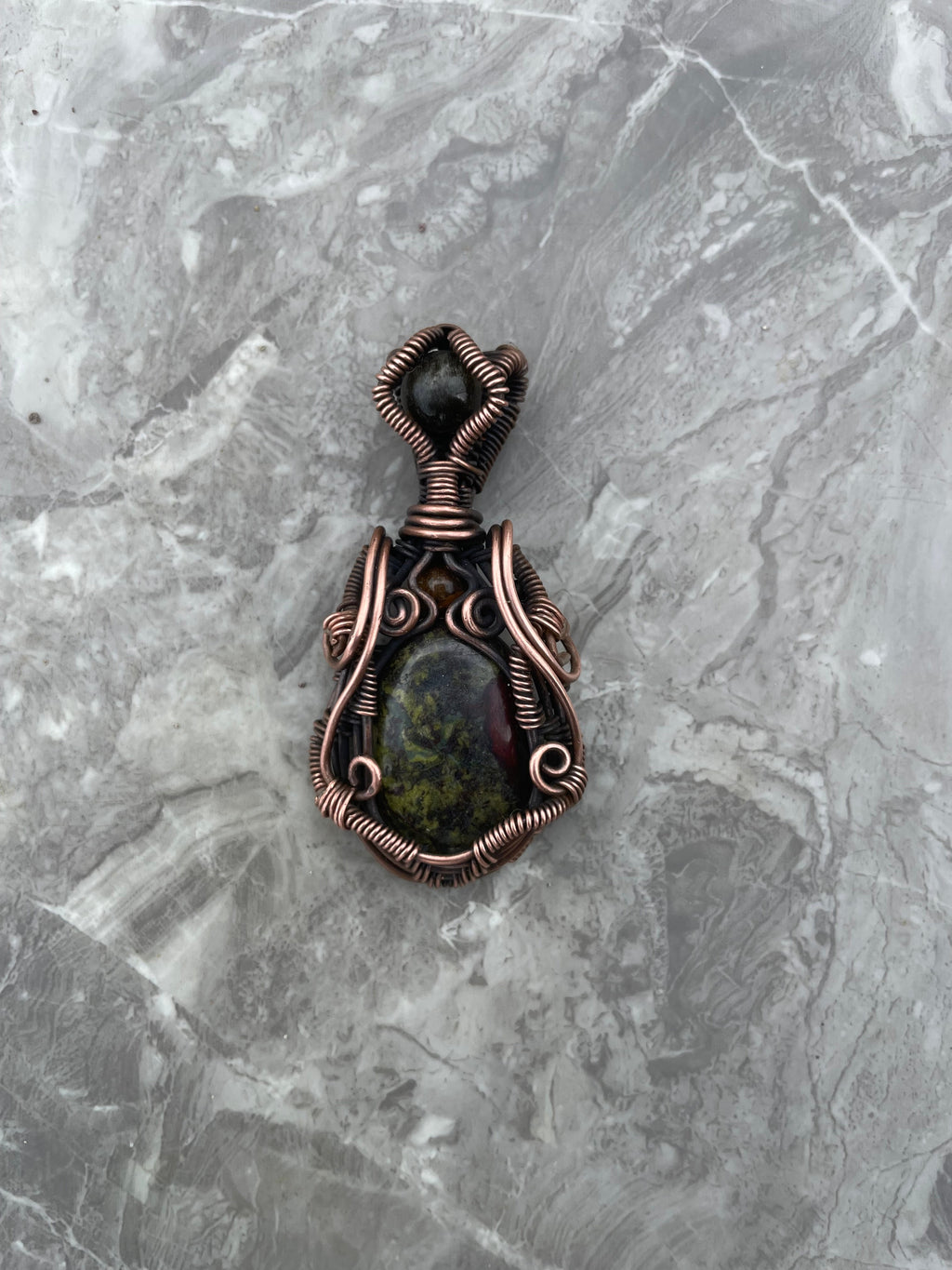 Dragonstone, Tiger eye And Black Obsidian Copper Wire-Wrapped Pendant Necklace