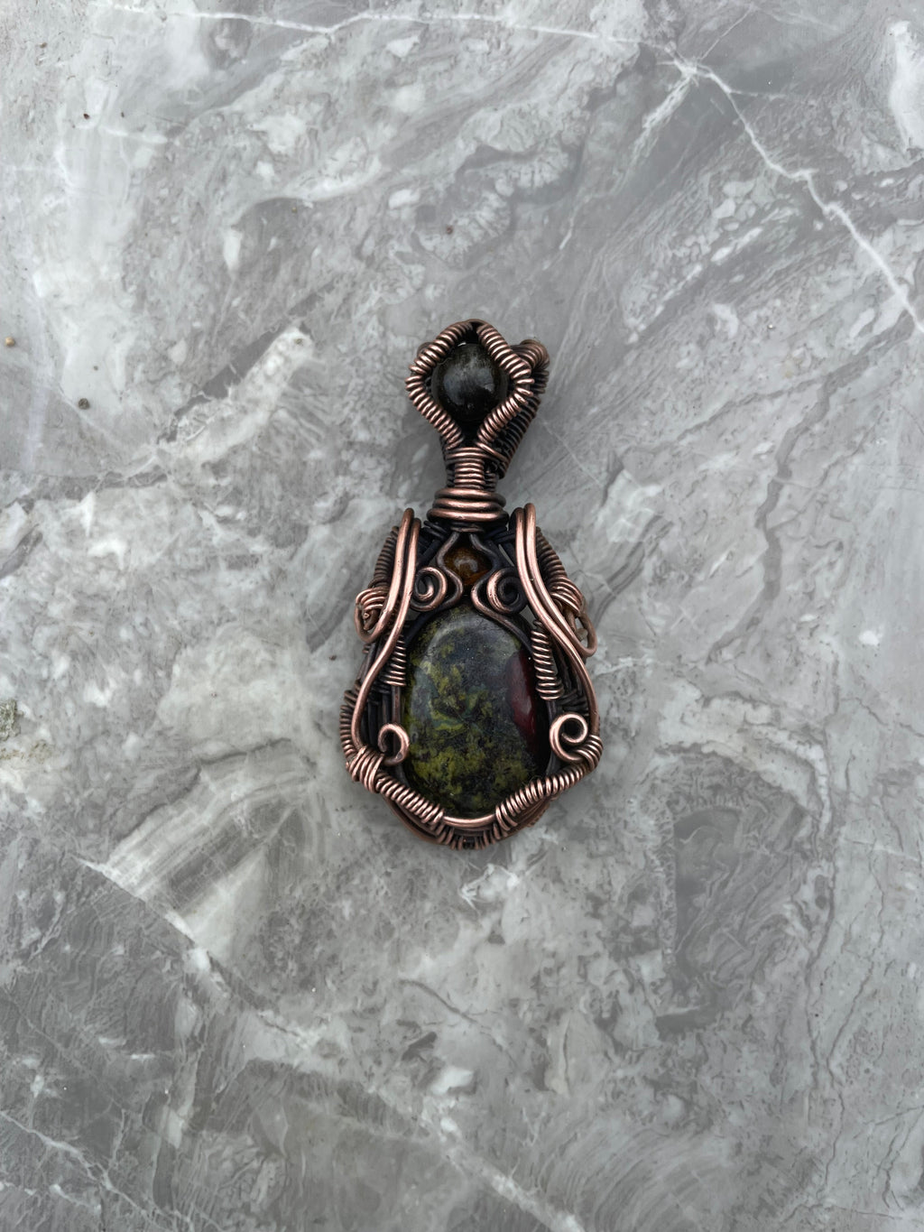 Dragonstone, Tiger eye And Black Obsidian Copper Wire-Wrapped Pendant Necklace