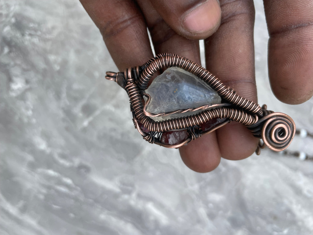 Citrine And Garnet Copper Wire- Wrapped Necklace