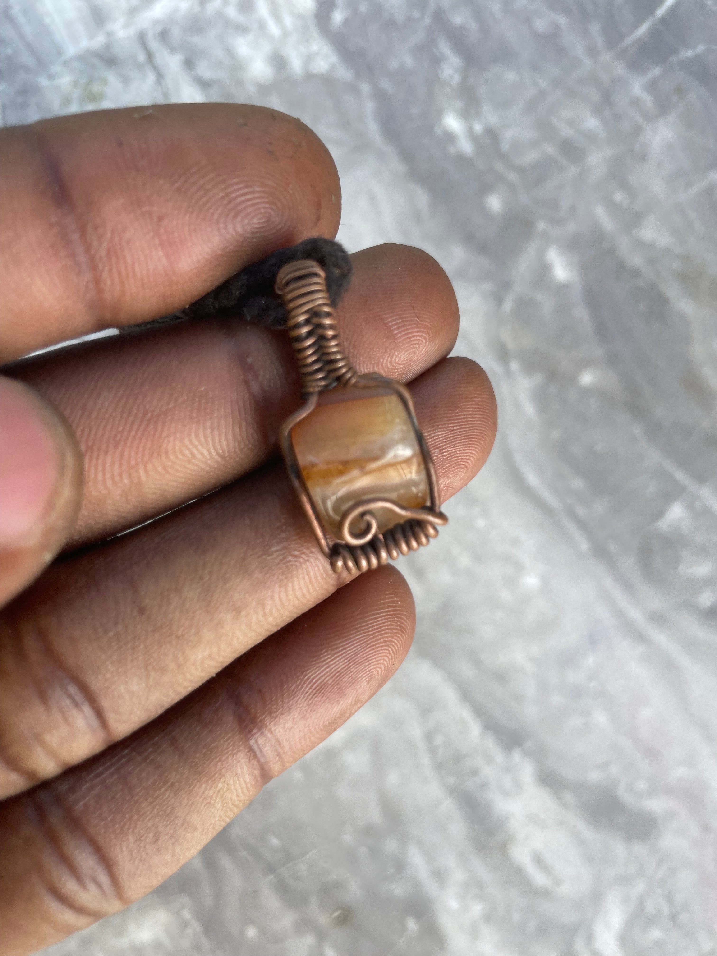 Yellow Lace Agate Copper Necklace
