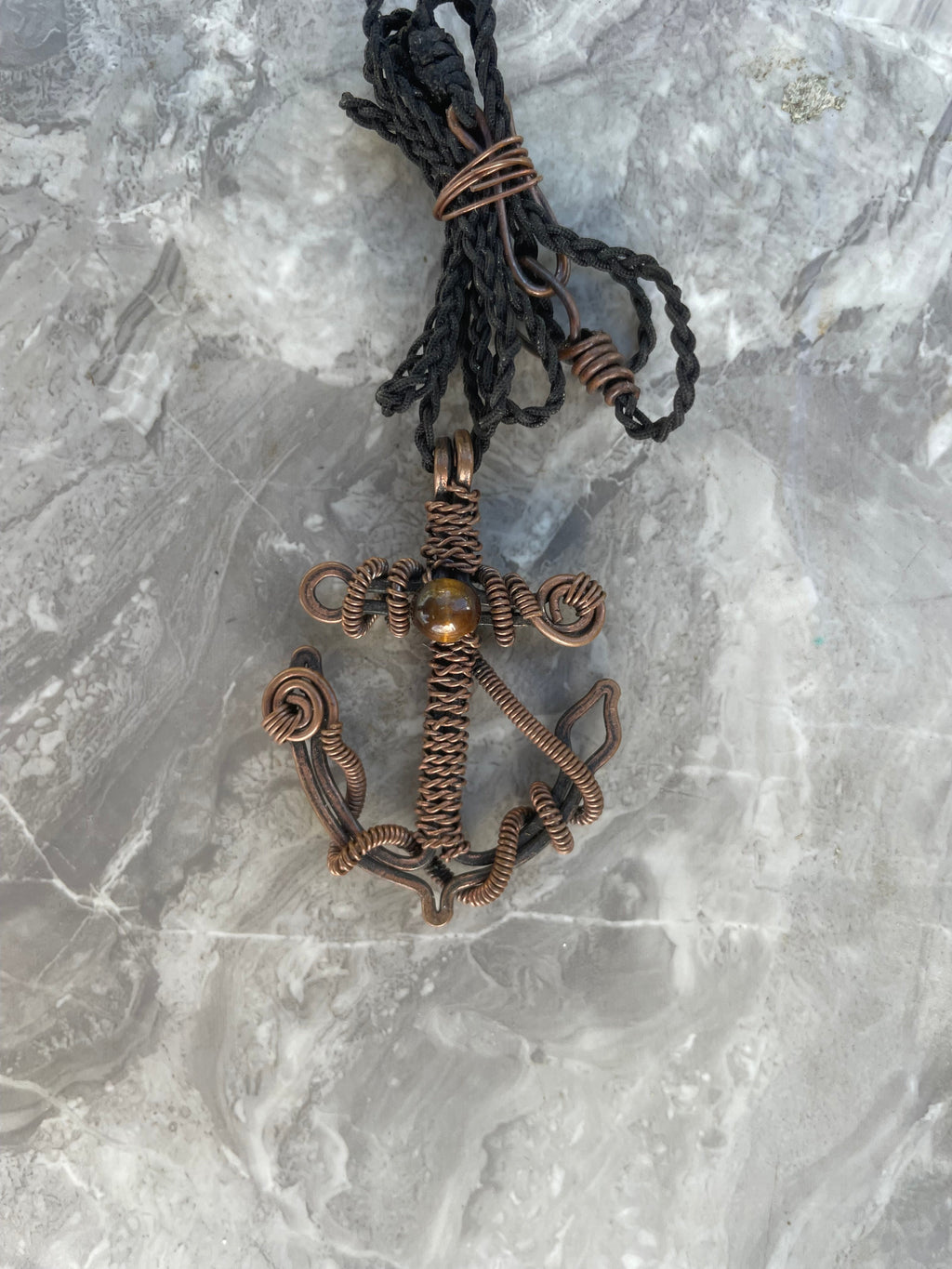 Anchor Copper Wire-Wrapped Necklace