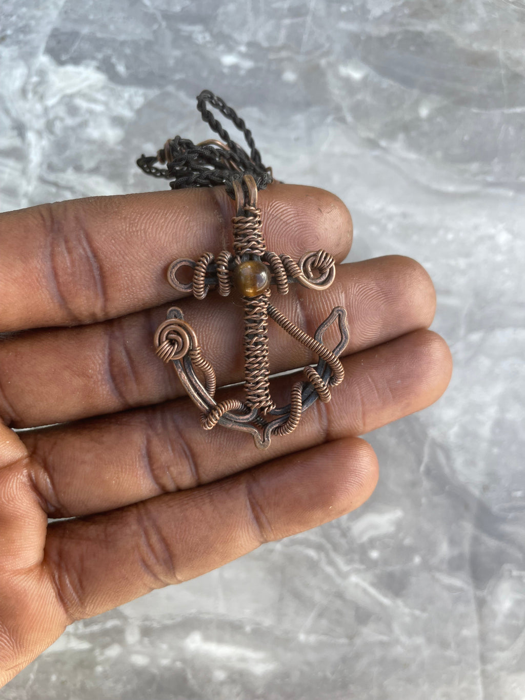 Anchor Copper Wire-Wrapped Necklace