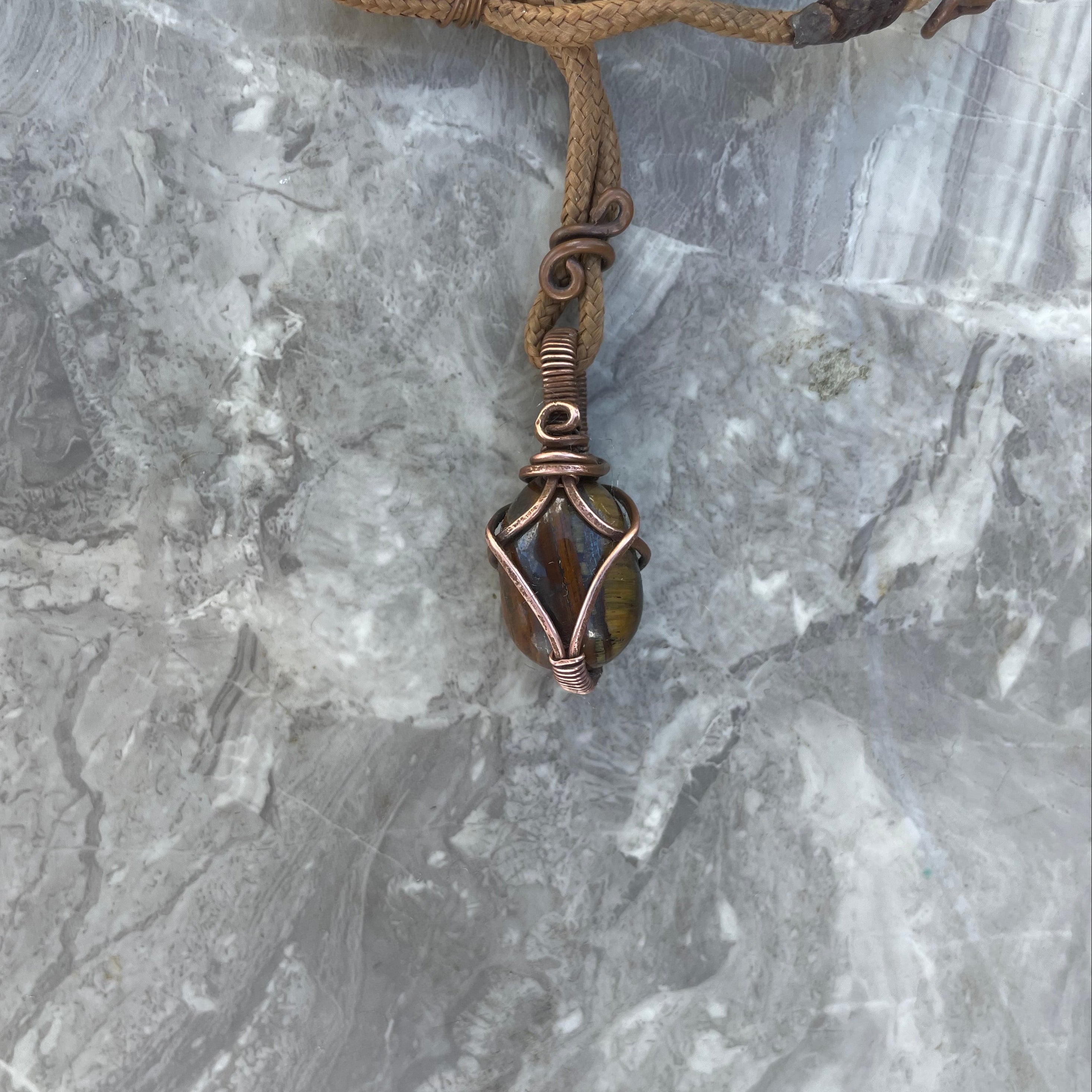 Tiger Eye Copper Wire- Wrapped Necklace